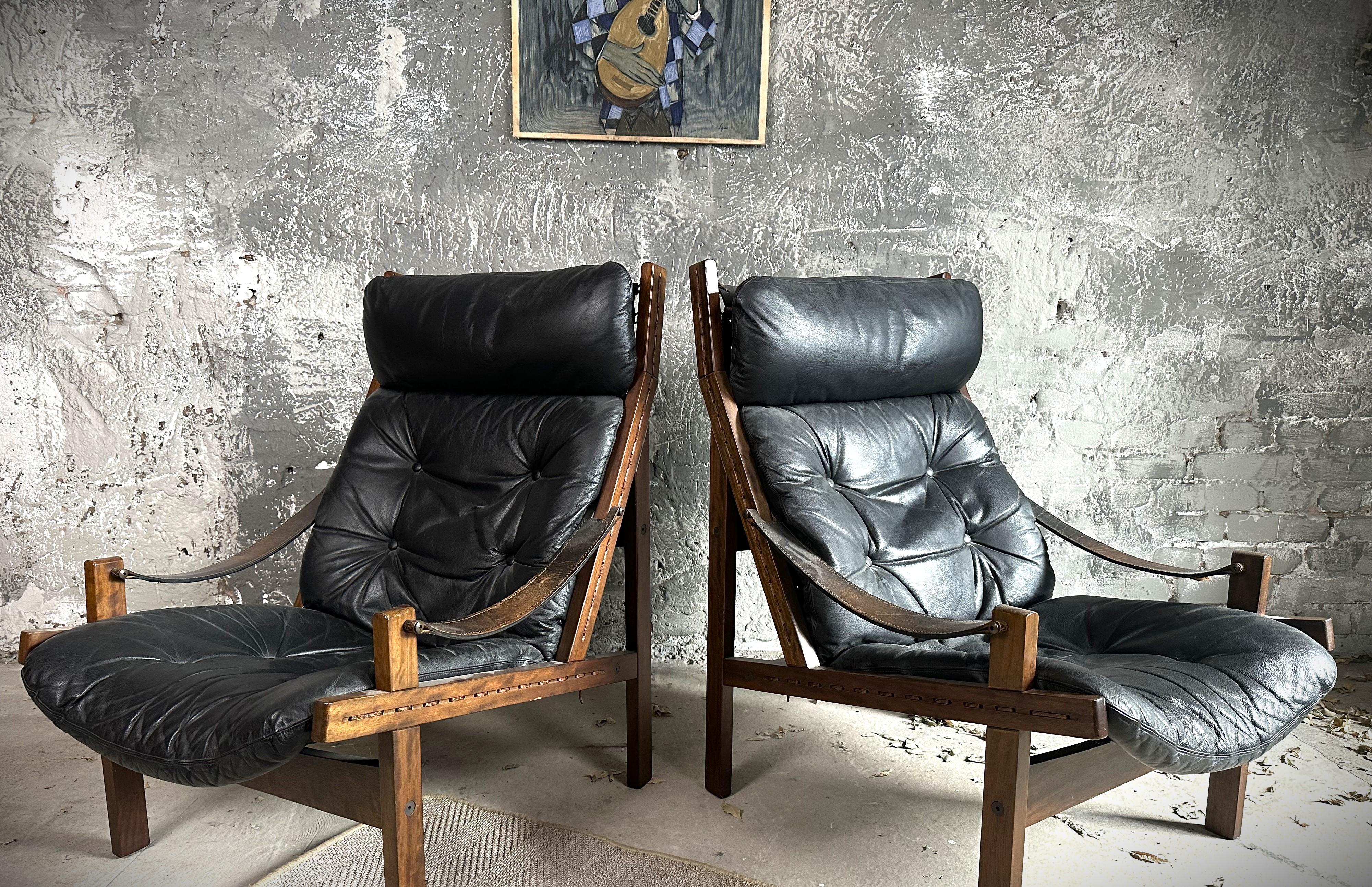 Pair Mid-Century Lounge Hunter Chairs by Torbjørn Afdal for Bruksbo, Norway 1960 For Sale 4