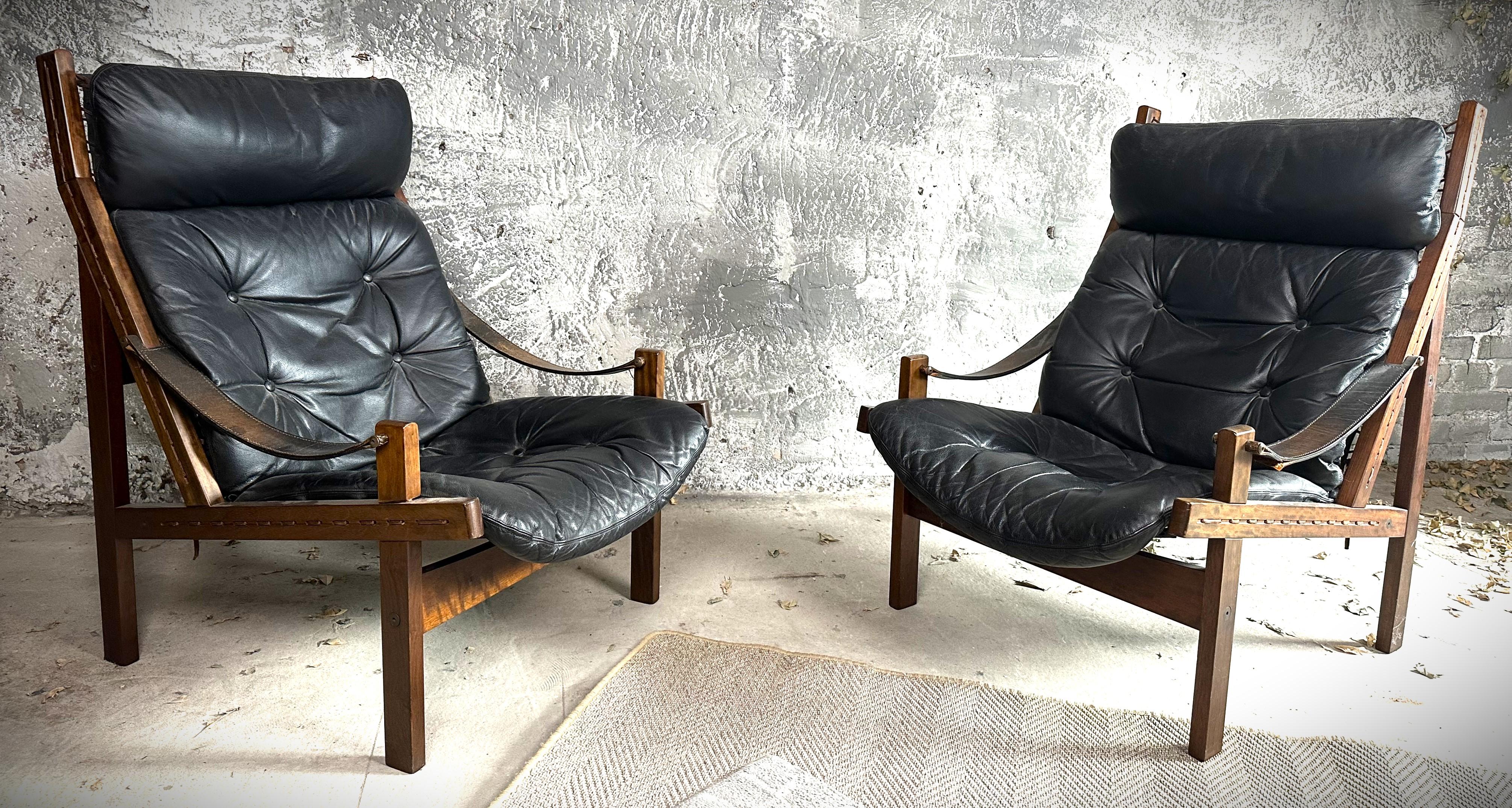 Paar Mid-Century Lounge Hunter Stühle von Torbjørn Afdal für Bruksbo, Norwegen 1960 im Angebot 5