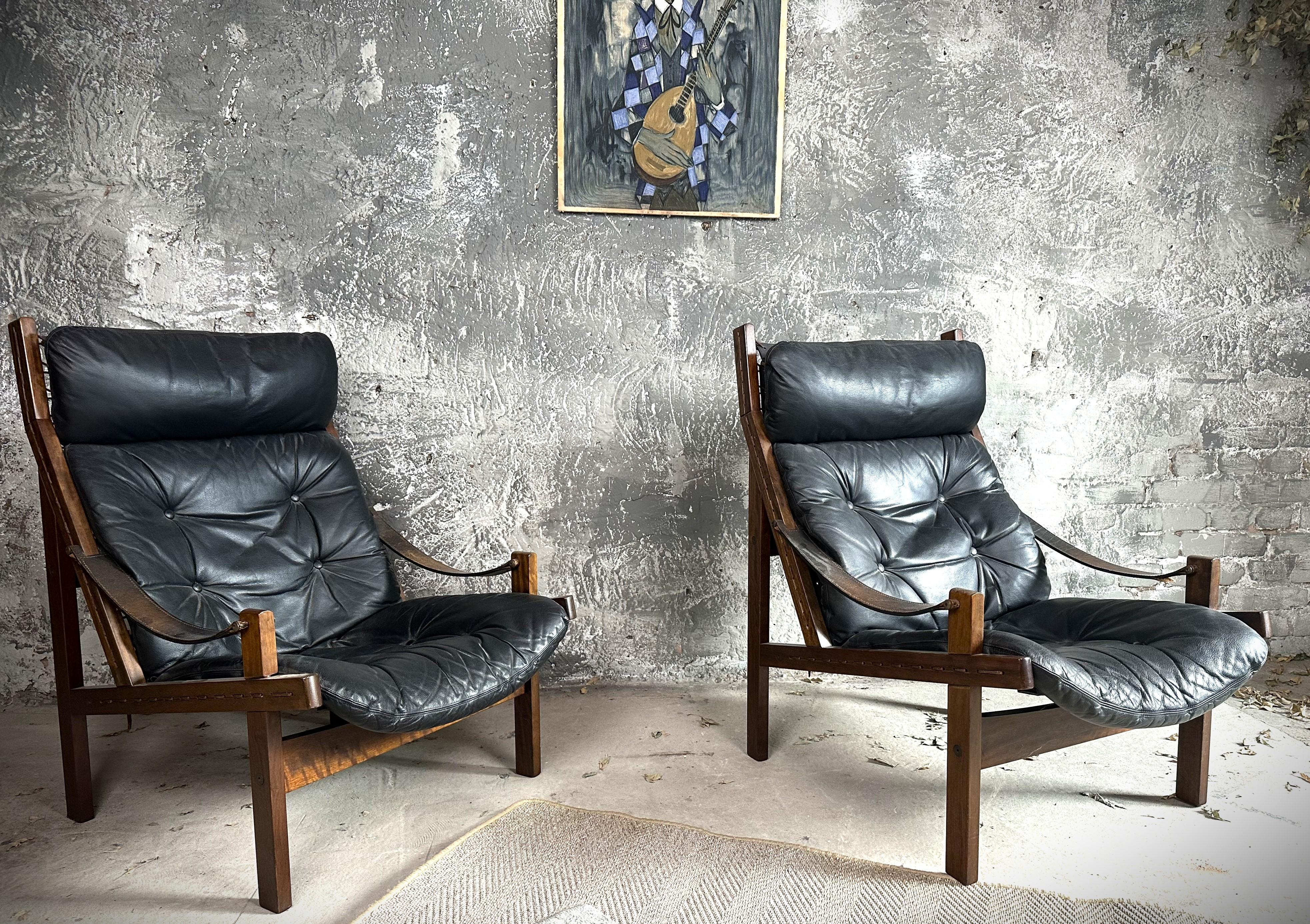 Paar Mid-Century Lounge Hunter Stühle von Torbjørn Afdal für Bruksbo, Norwegen 1960 im Angebot 6