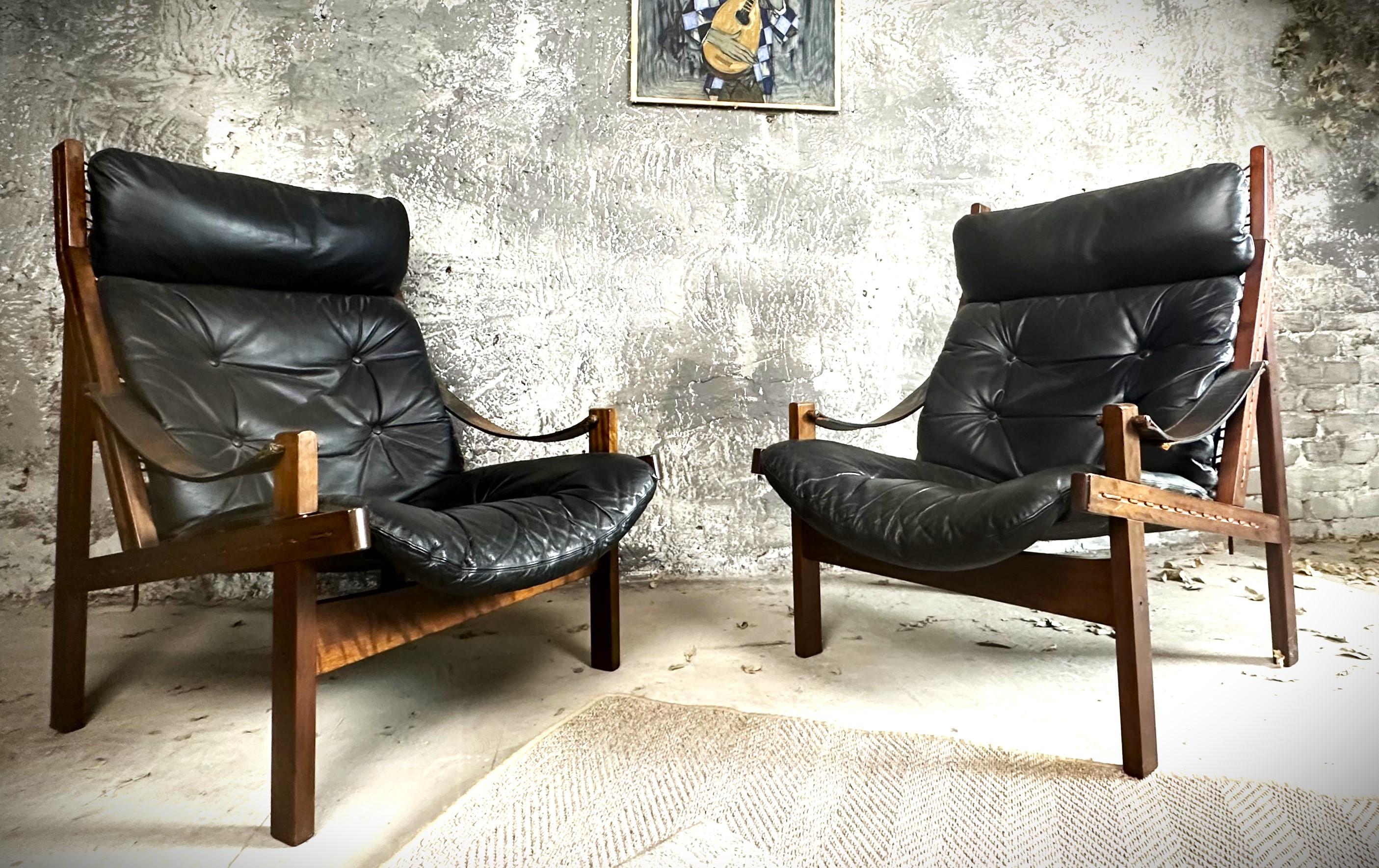 Paar Mid-Century Lounge Hunter Stühle von Torbjørn Afdal für Bruksbo, Norwegen 1960 im Angebot 13