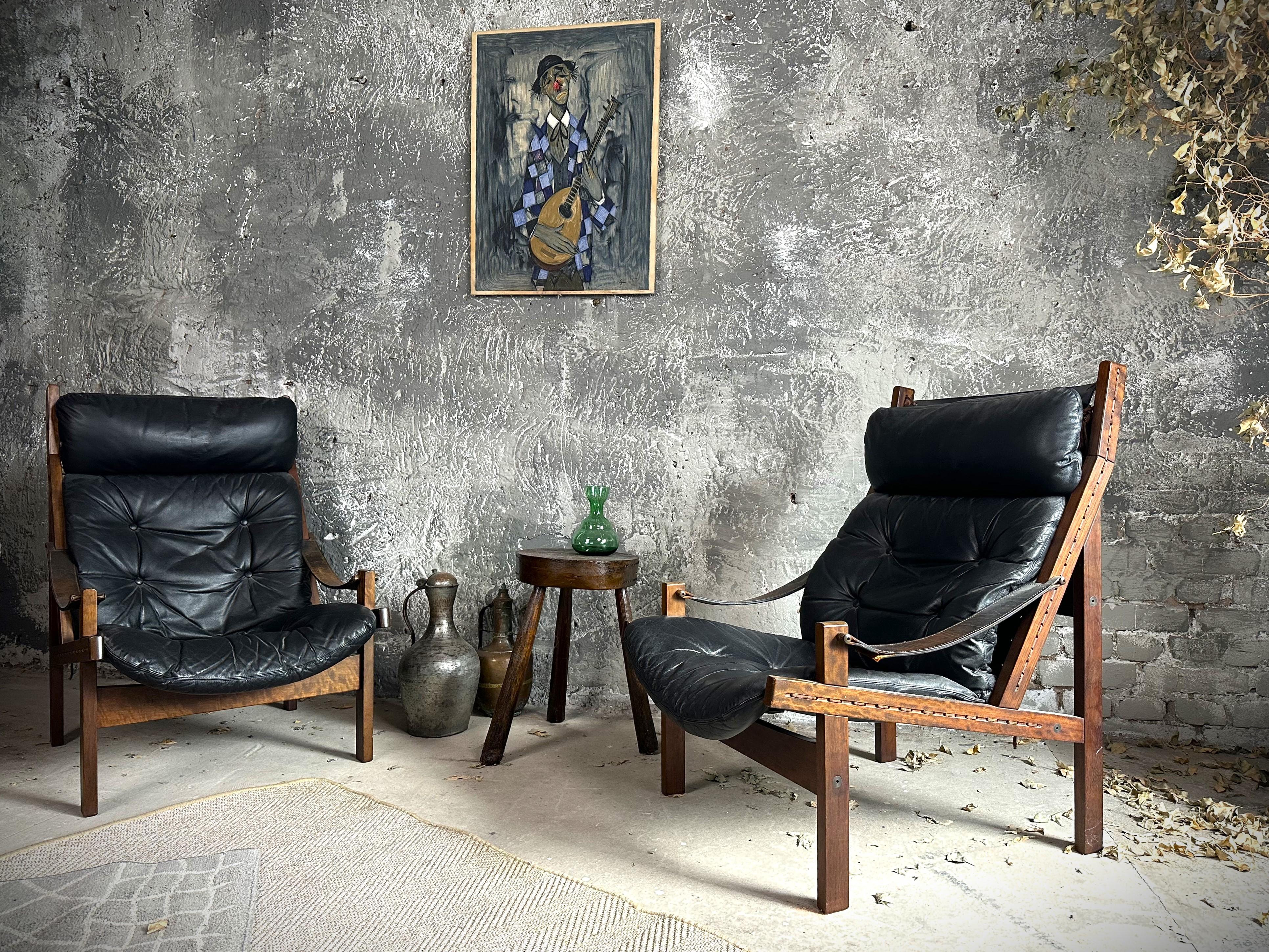 Mid-Century Modern Pair Mid-Century Lounge Hunter Chairs by Torbjørn Afdal for Bruksbo, Norway 1960 For Sale