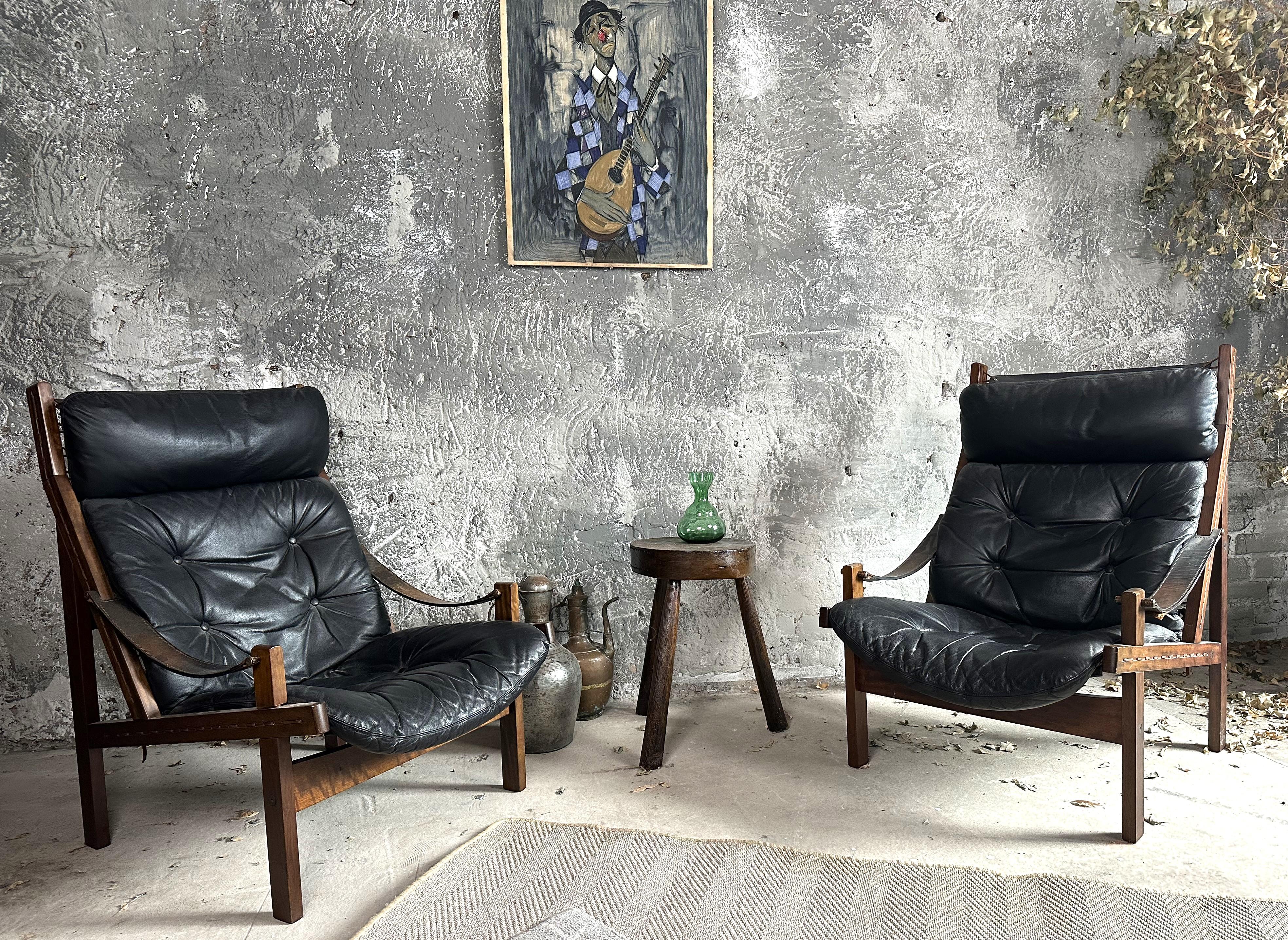 Norwegian Pair Mid-Century Lounge Hunter Chairs by Torbjørn Afdal for Bruksbo, Norway 1960 For Sale
