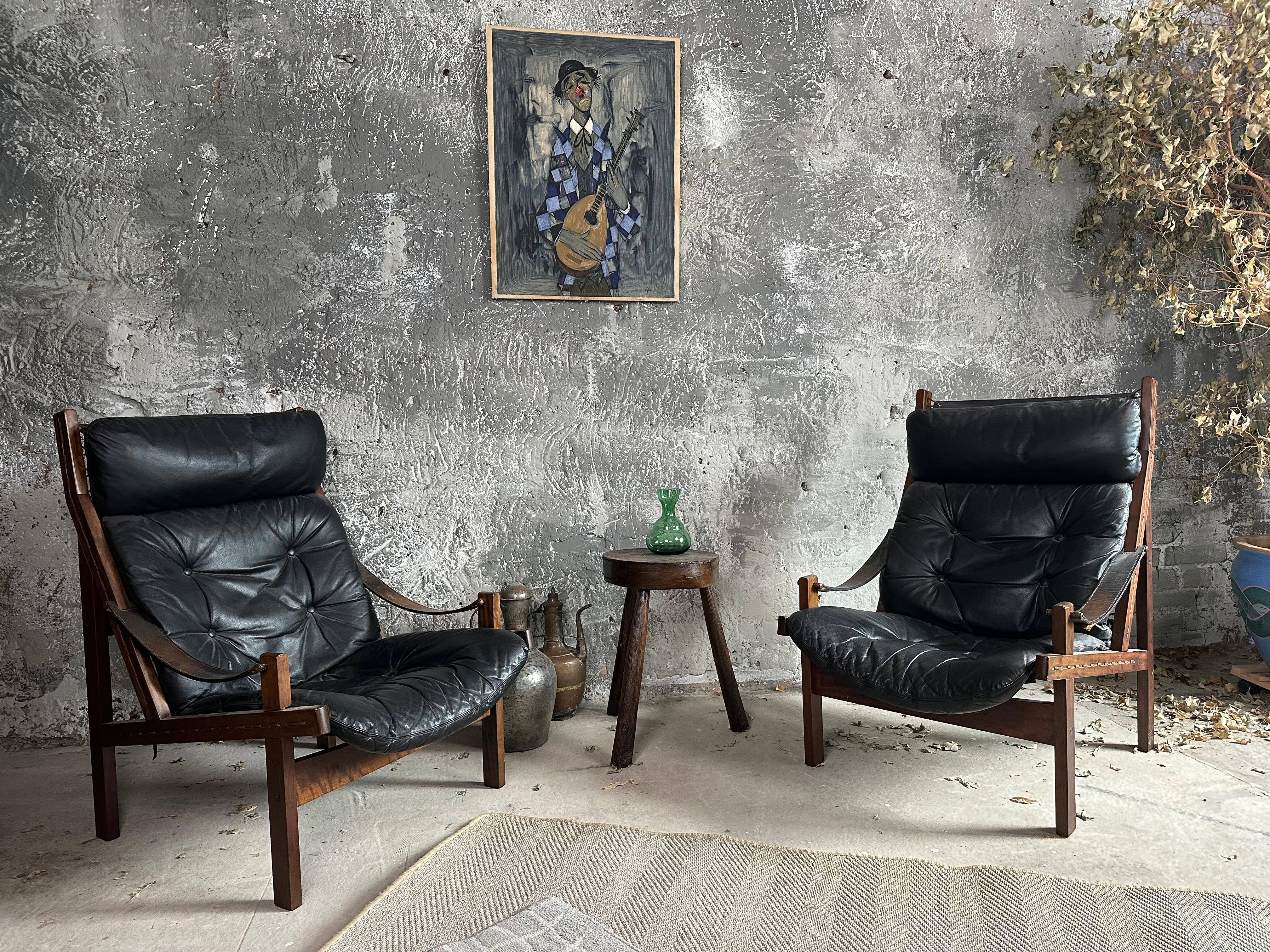 Pair Mid-Century Lounge Hunter Chairs by Torbjørn Afdal for Bruksbo, Norway 1960 In Good Condition For Sale In Saarbruecken, DE