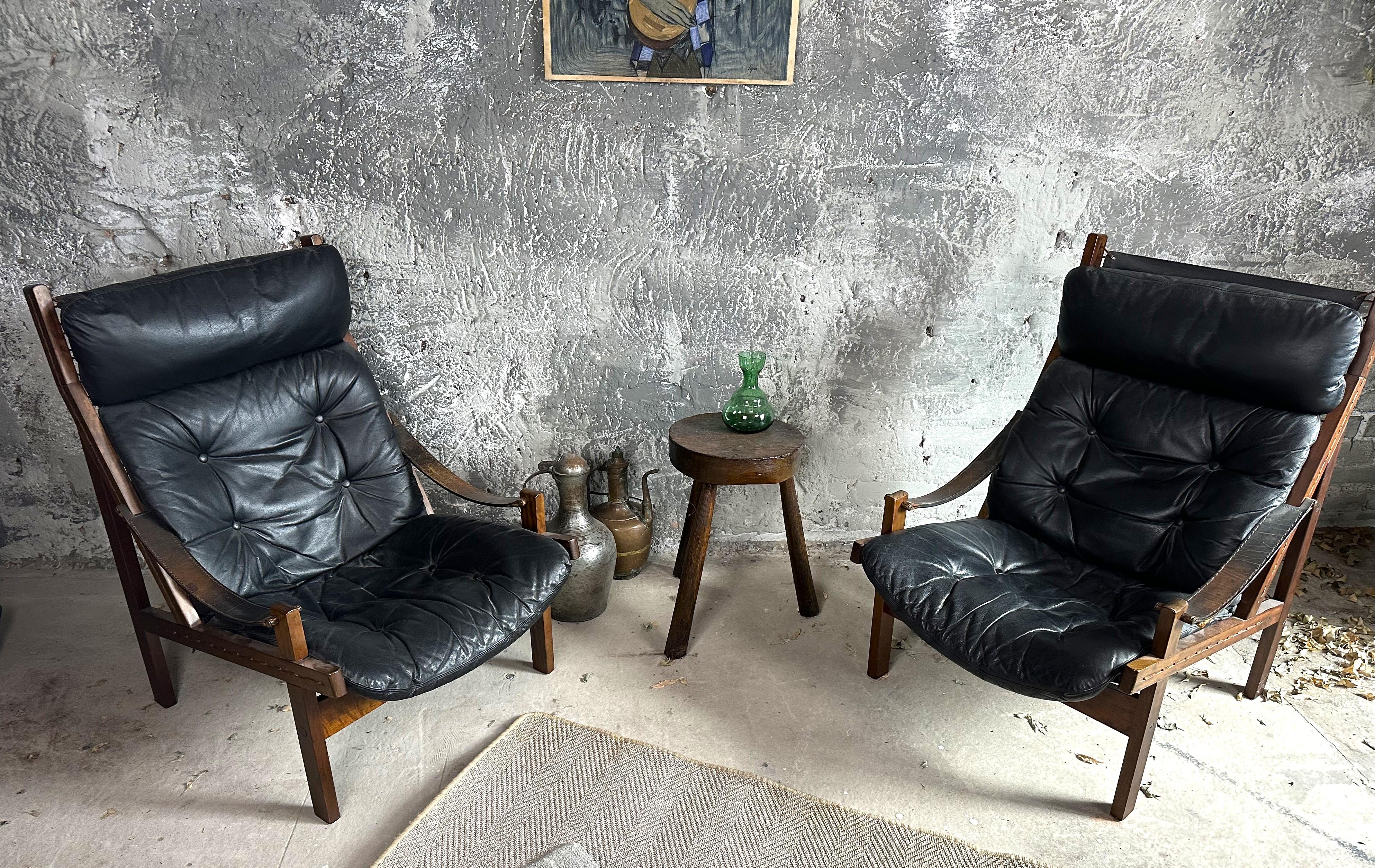 Paar Mid-Century Lounge Hunter Stühle von Torbjørn Afdal für Bruksbo, Norwegen 1960 (Mitte des 20. Jahrhunderts) im Angebot
