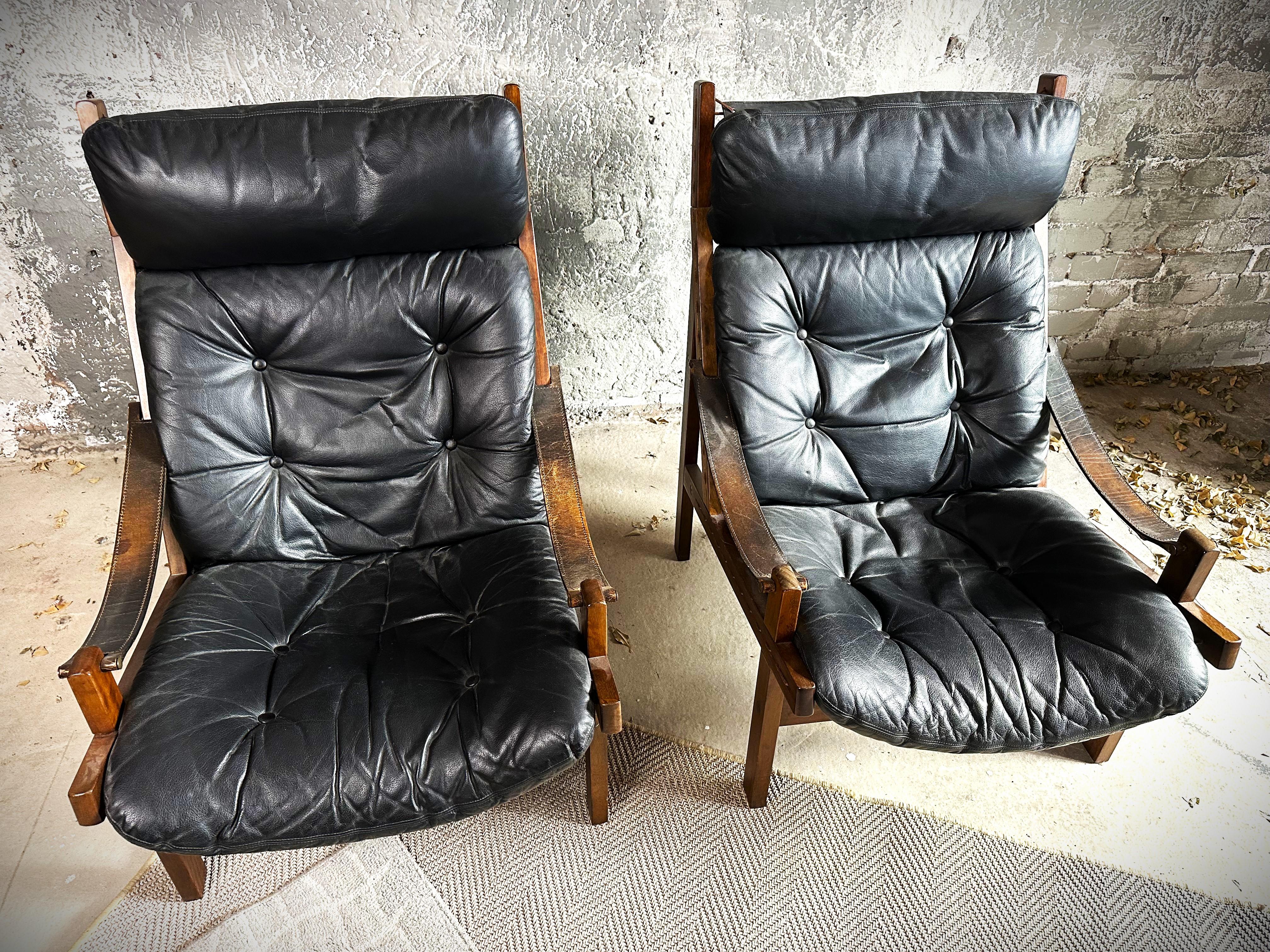 Paar Mid-Century Lounge Hunter Stühle von Torbjørn Afdal für Bruksbo, Norwegen 1960 im Angebot 2