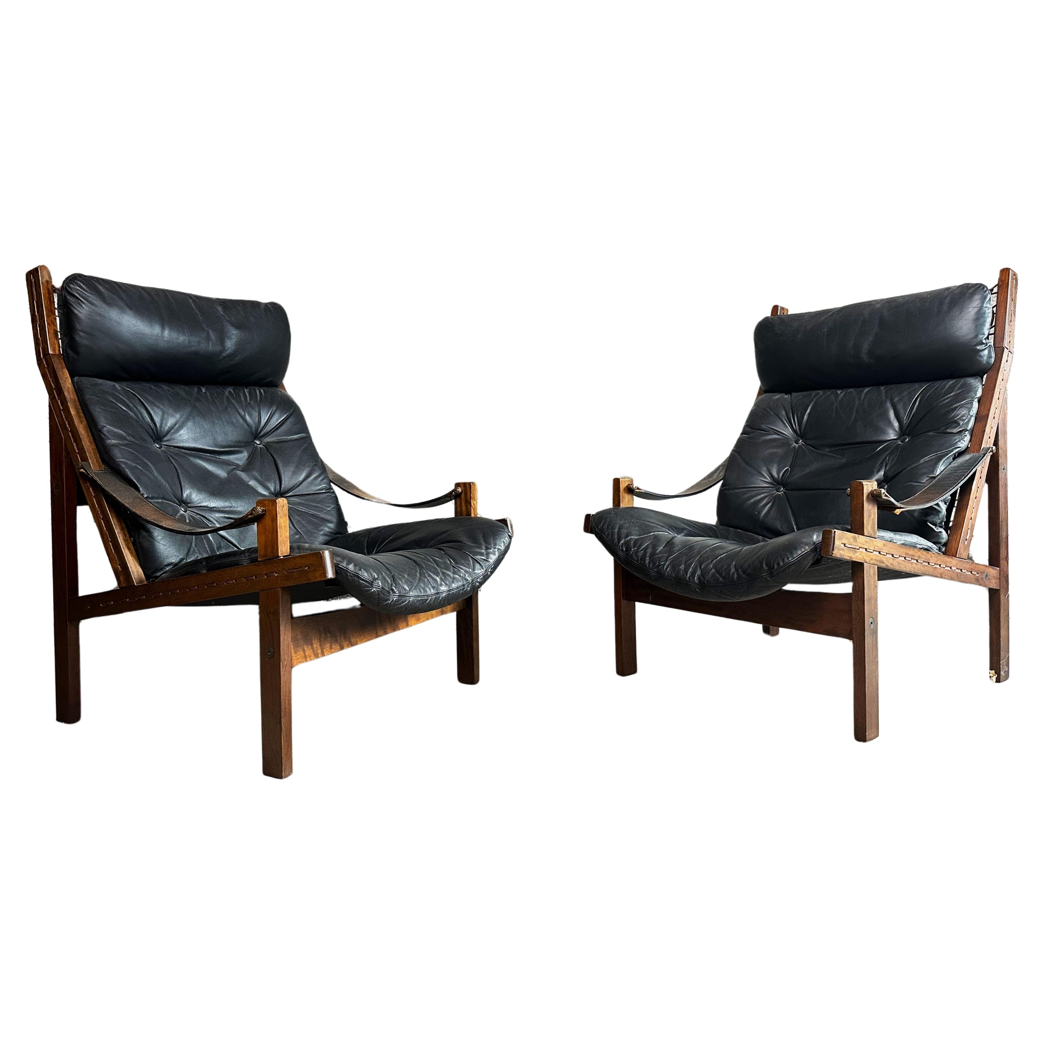 Paar Mid-Century Lounge Hunter Stühle von Torbjørn Afdal für Bruksbo, Norwegen 1960 im Angebot