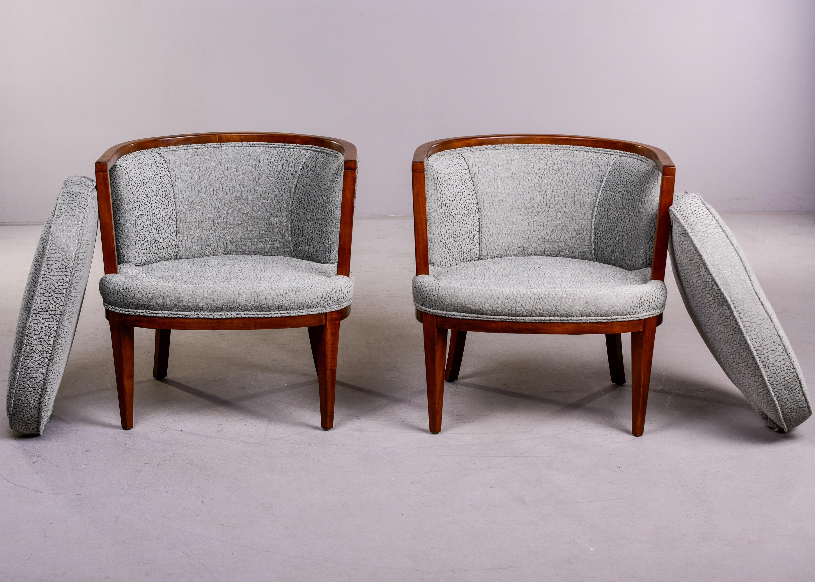 Pair Mid Century Low Back Walnut Frame Club Tub Chairs with New Upholstery 5