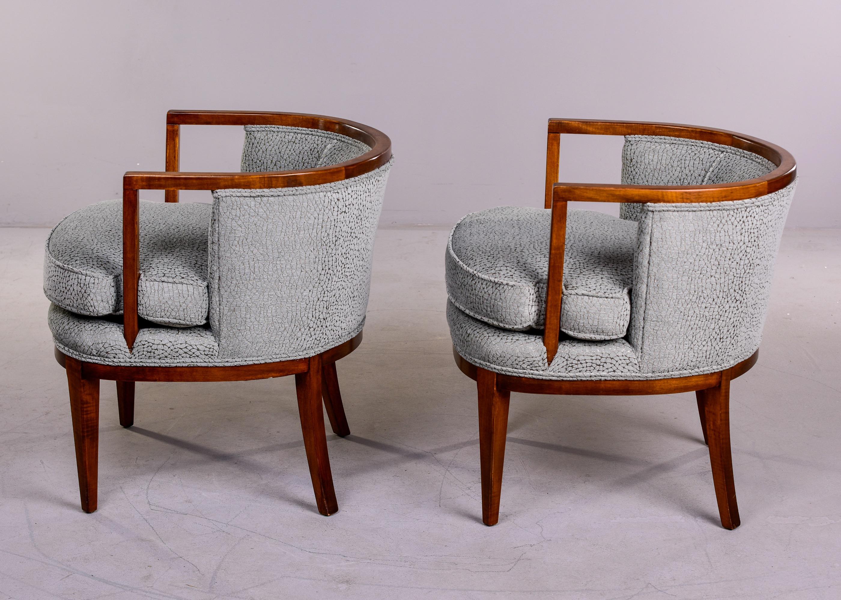 Mid-Century Modern Pair Mid Century Low Back Walnut Frame Club Tub Chairs with New Upholstery
