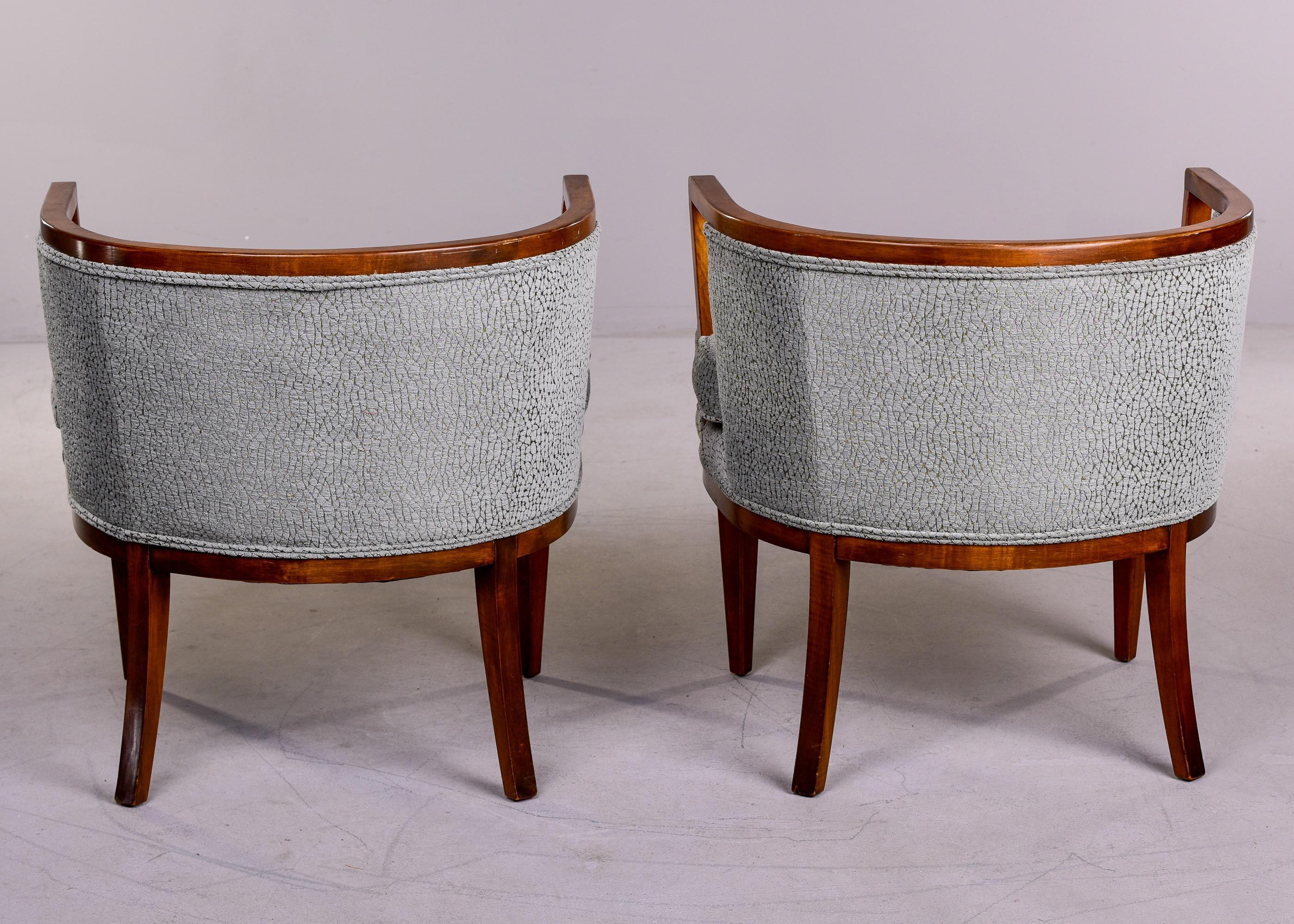 American Pair Mid Century Low Back Walnut Frame Club Tub Chairs with New Upholstery