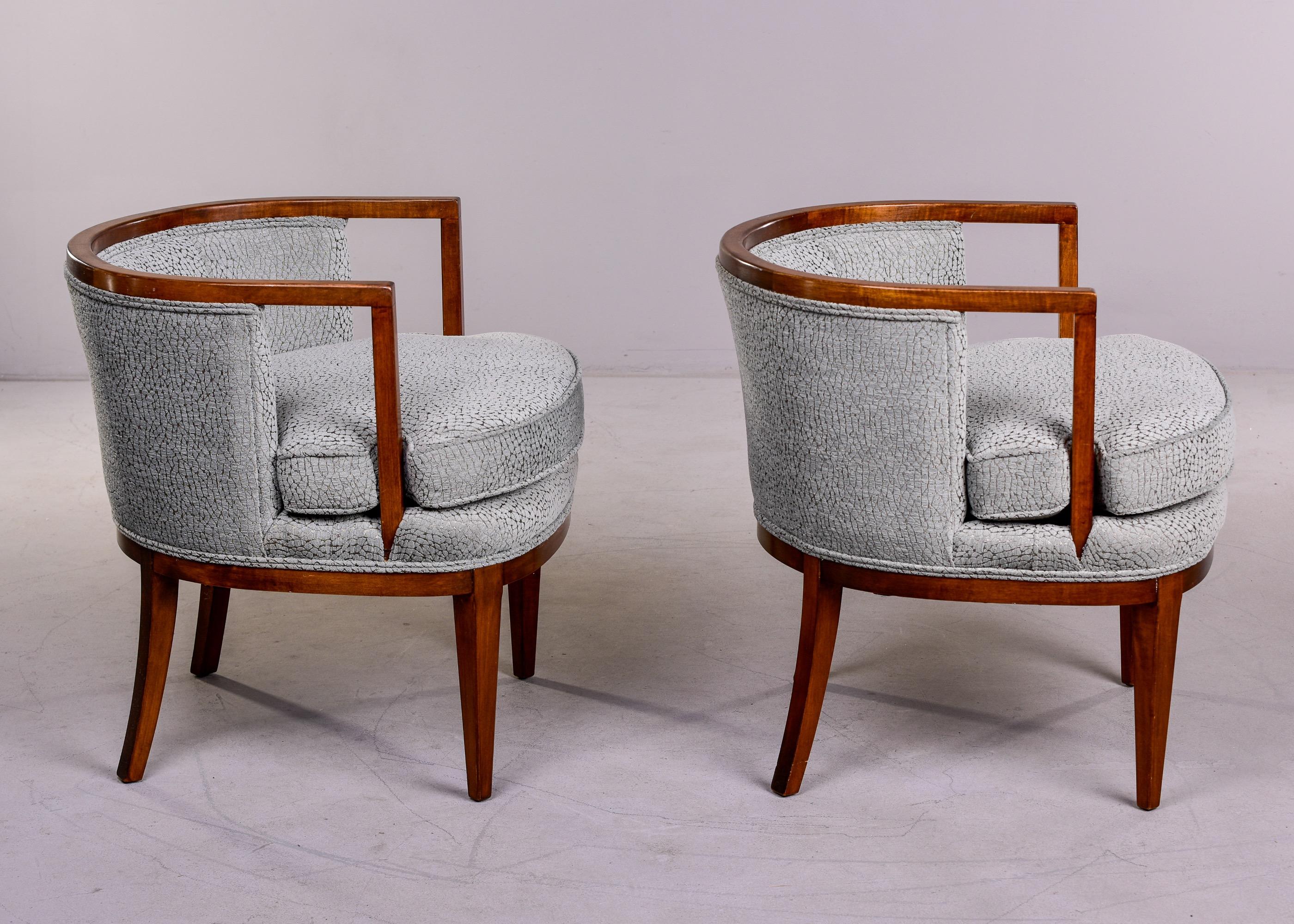 20th Century Pair Mid Century Low Back Walnut Frame Club Tub Chairs with New Upholstery