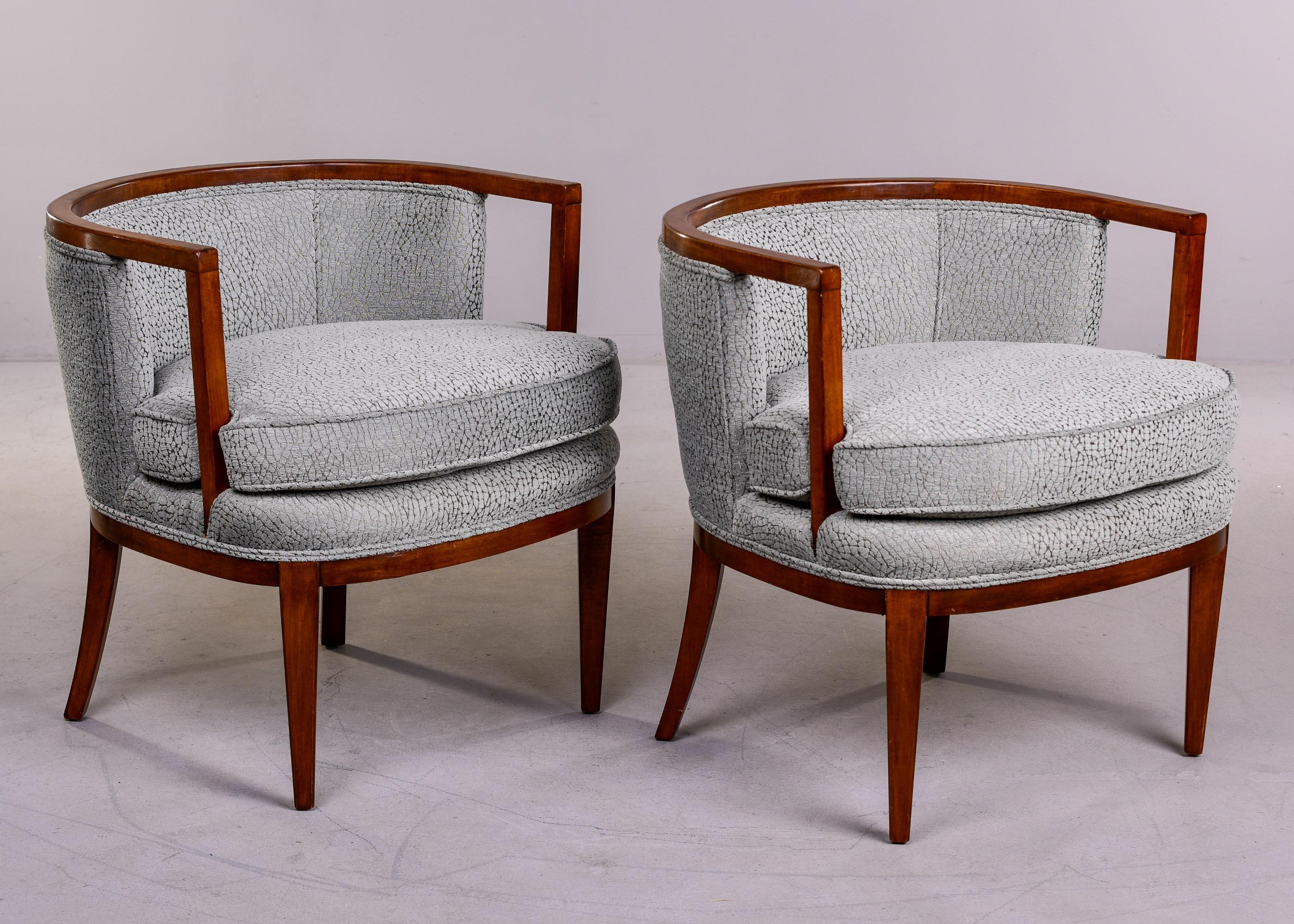 Pair Mid Century Low Back Walnut Frame Club Tub Chairs with New Upholstery 1