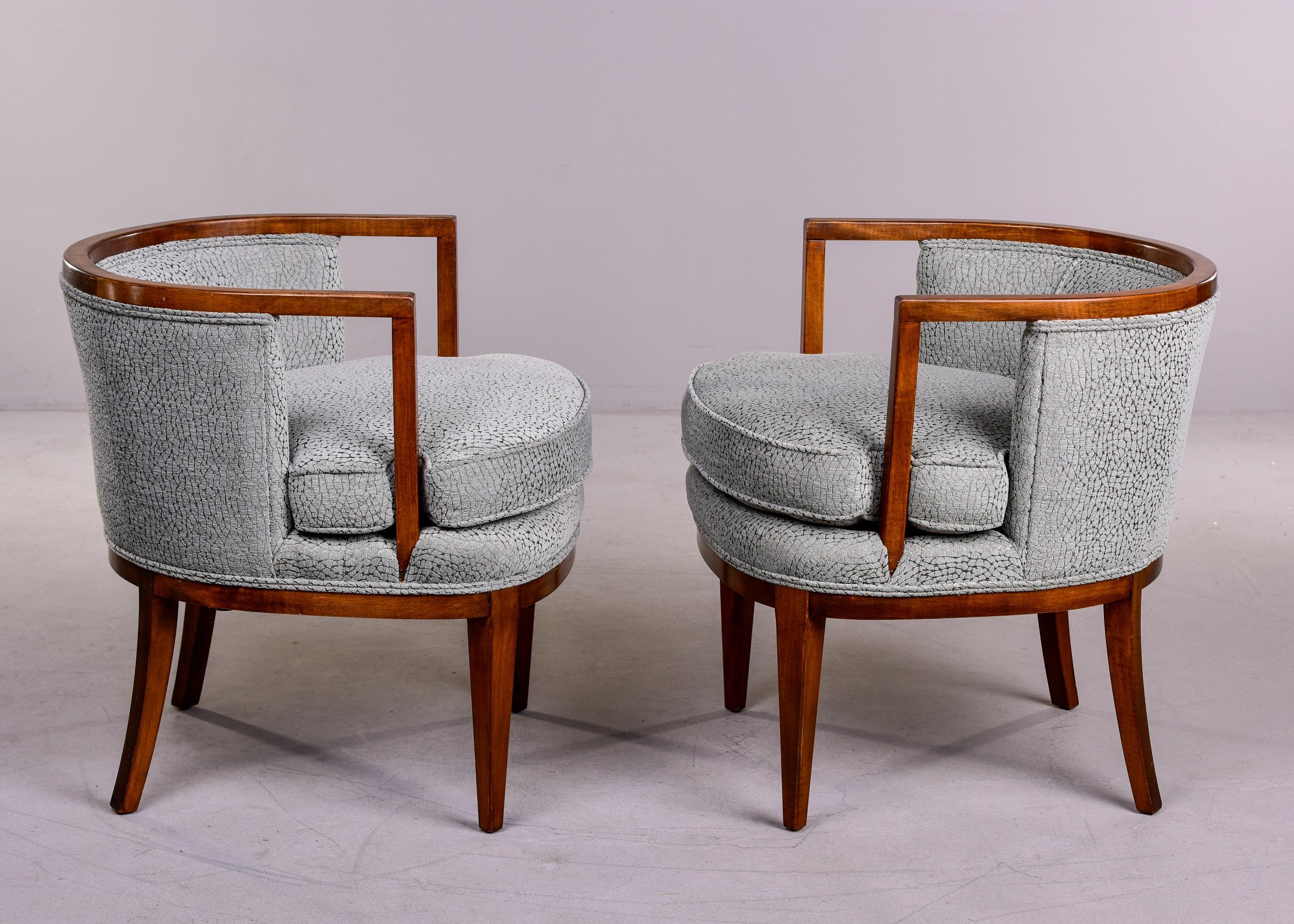 Pair Mid Century Low Back Walnut Frame Club Tub Chairs with New Upholstery 2