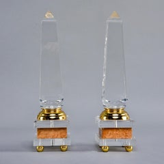 Pair of Midcentury Lucite and Brass Footed Obelisks