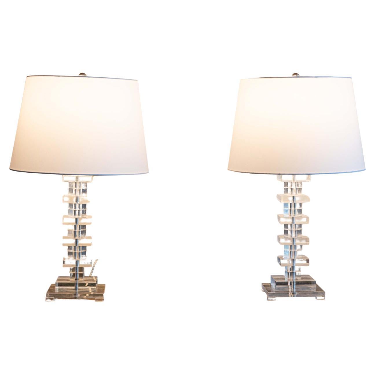 Pair Mid Century Lucite Table Lamps