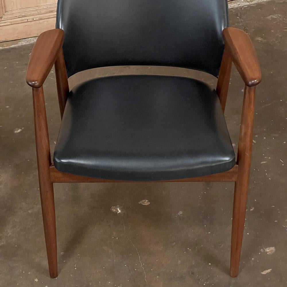 Pair Mid-Century Mahogany & Faux Leather Armchairs For Sale 6