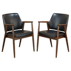 Vintage Pair Mid-Century Mahogany & Faux Leather Armchairs