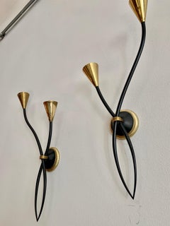 Pair of Midcentury Maison Lunel Brass Wall Sconces