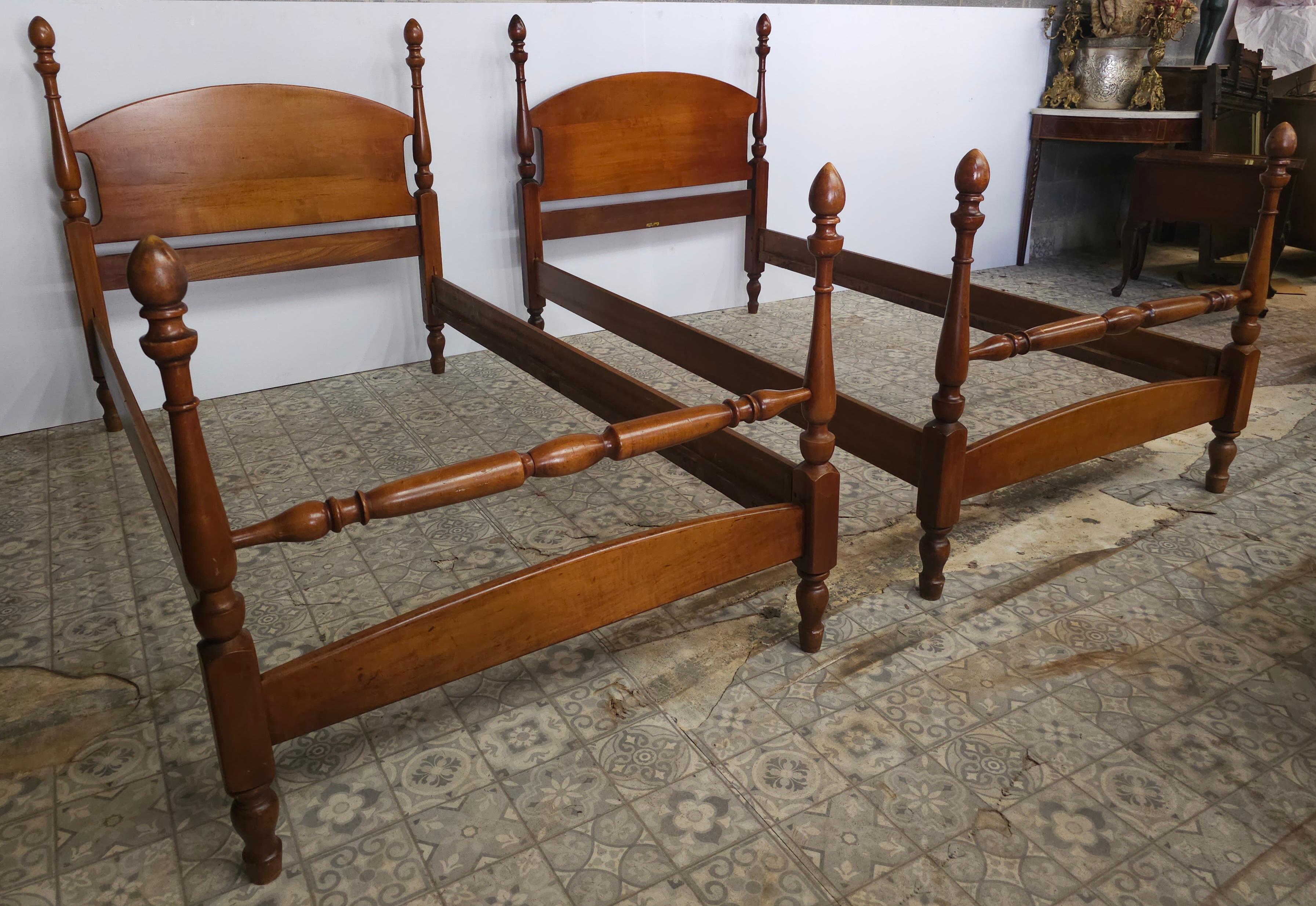 Mid-Century Modern Pair Mid Century Maple Semi Post Twin Beds by J.B. Van Sciver Furniture Co