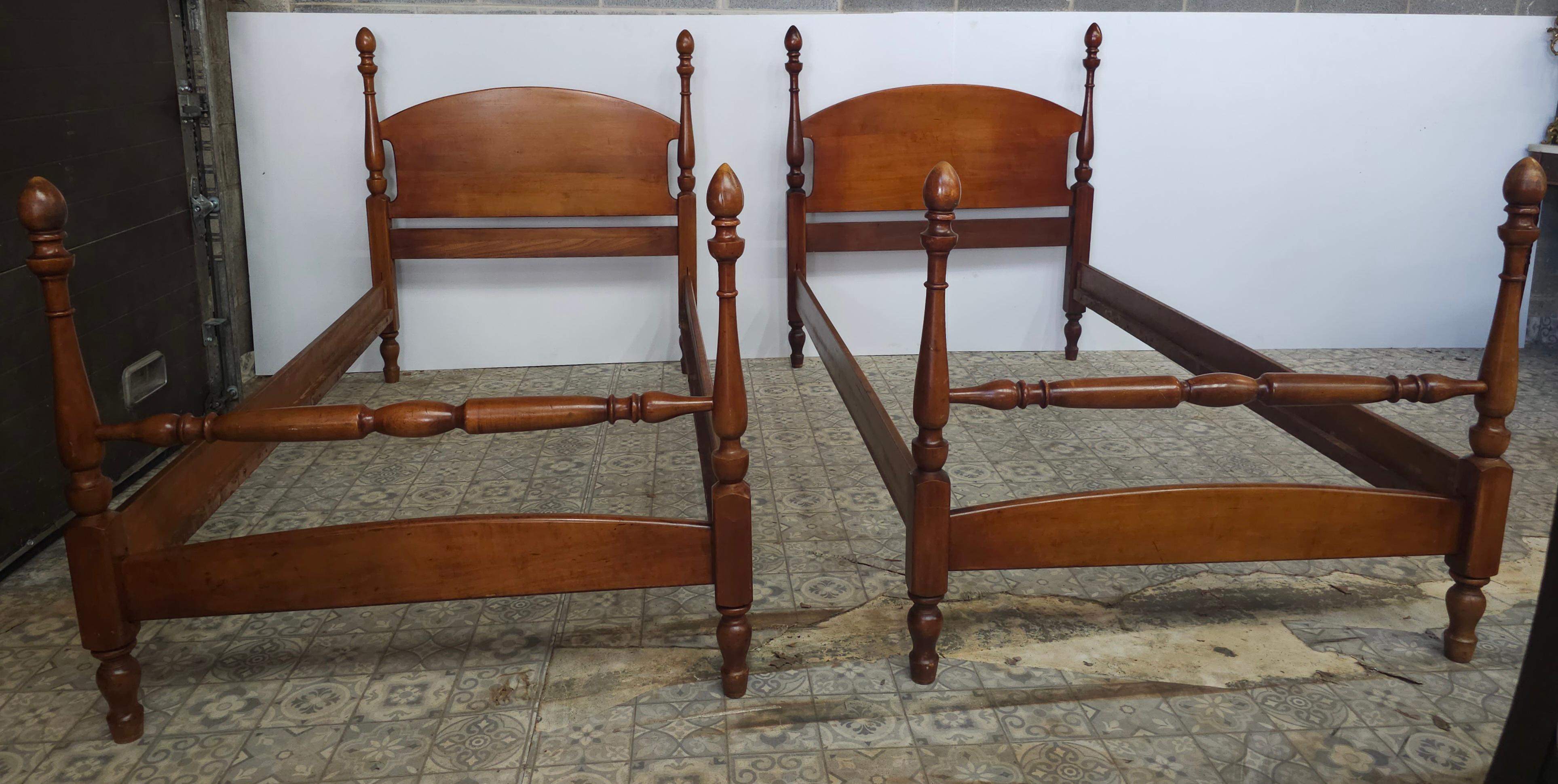 American Pair Mid Century Maple Semi Post Twin Beds by J.B. Van Sciver Furniture Co