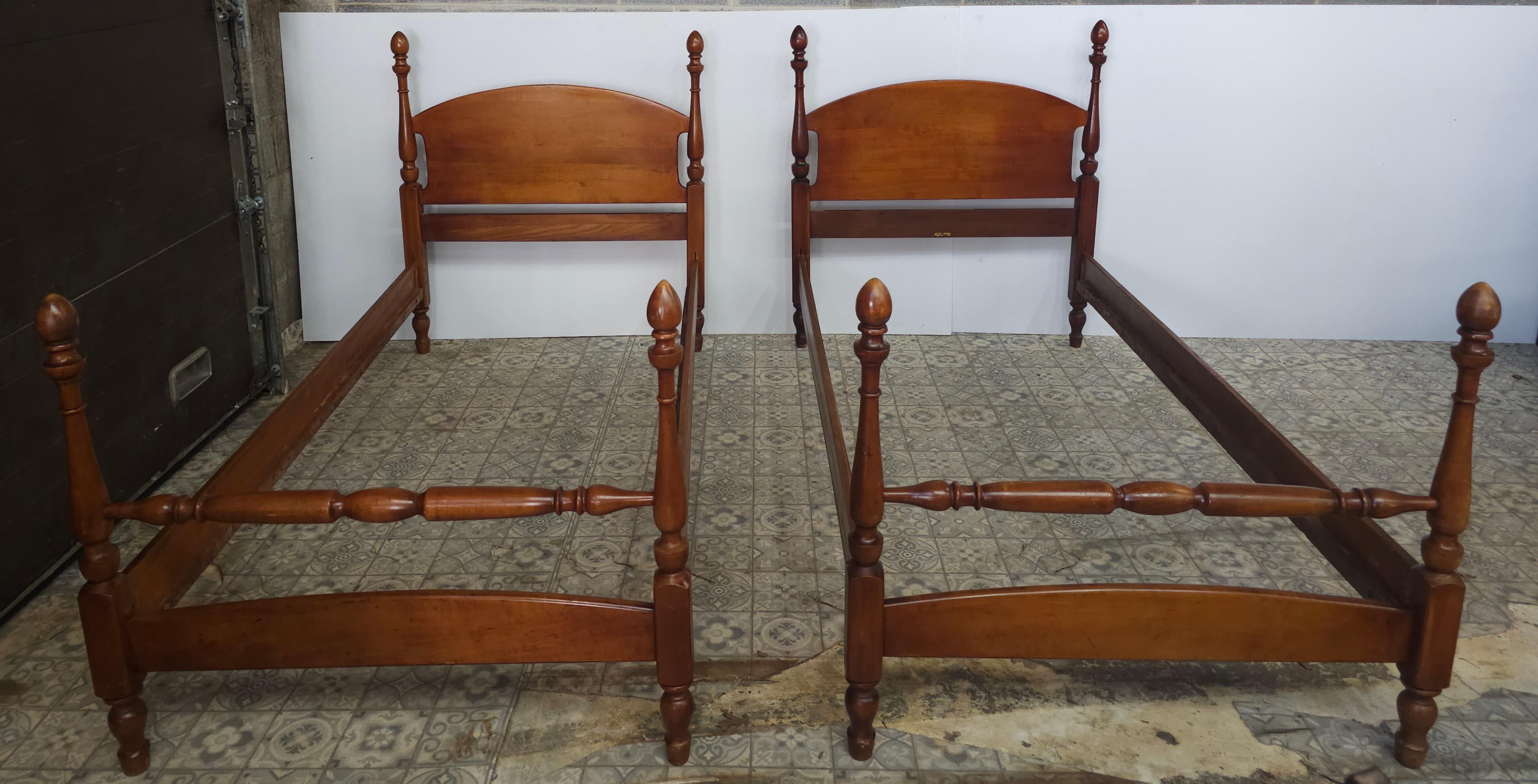 20th Century Pair Mid Century Maple Semi Post Twin Beds by J.B. Van Sciver Furniture Co