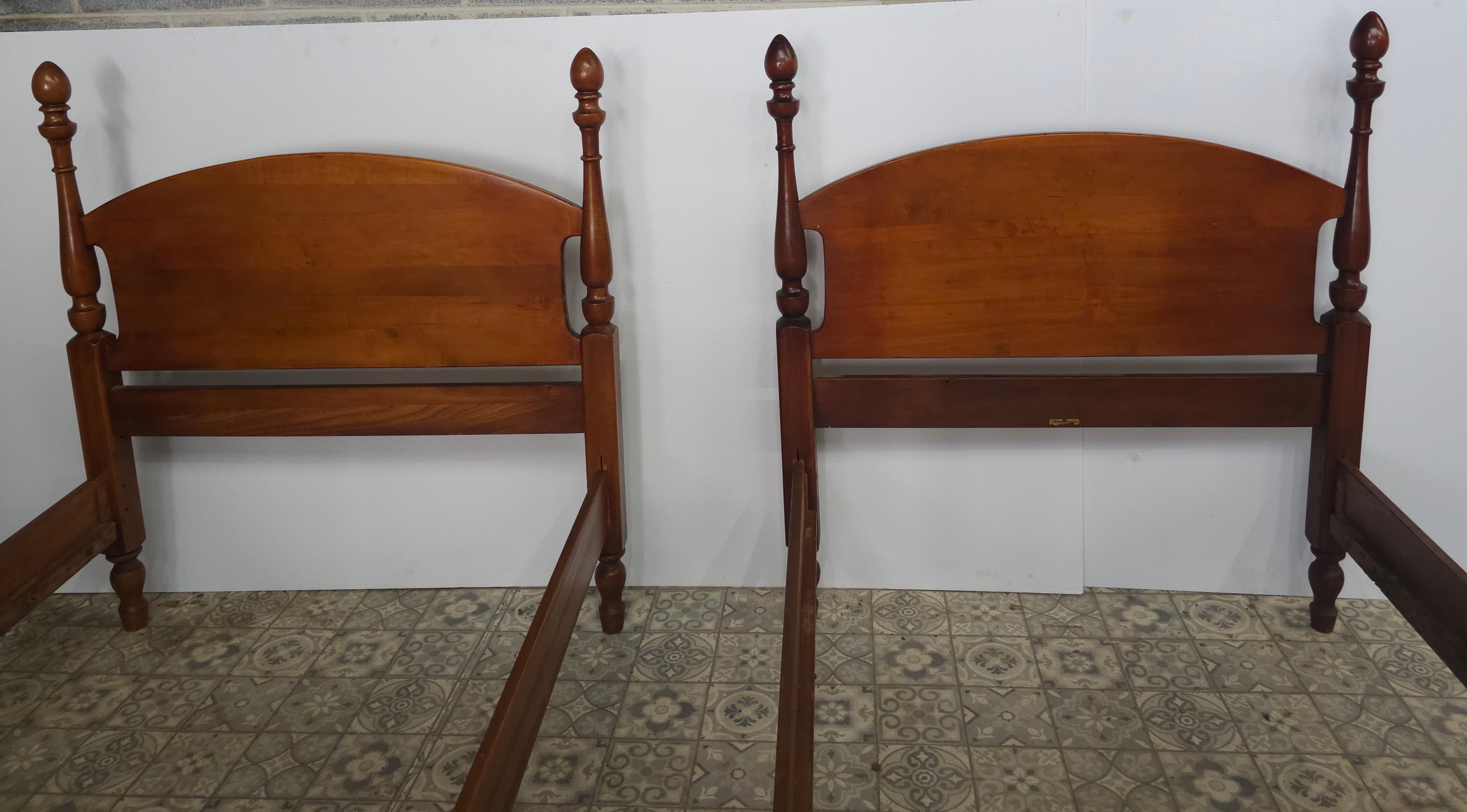 Pair Mid Century Maple Semi Post Twin Beds by J.B. Van Sciver Furniture Co 1