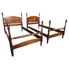 Pair Mid Century Maple Semi Post Twin Beds by J.B. Van Sciver Furniture Co