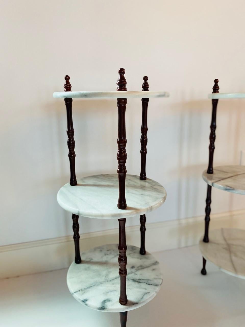Pair of Midcentury Marble and Wood Spindle 3-Tier Tables at 1stDibs | 3 ...