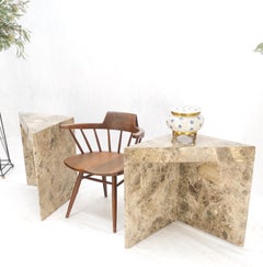 Pair Midcentury Marble Onyx Triangle Shape End Side Tables Night Stands Mint!