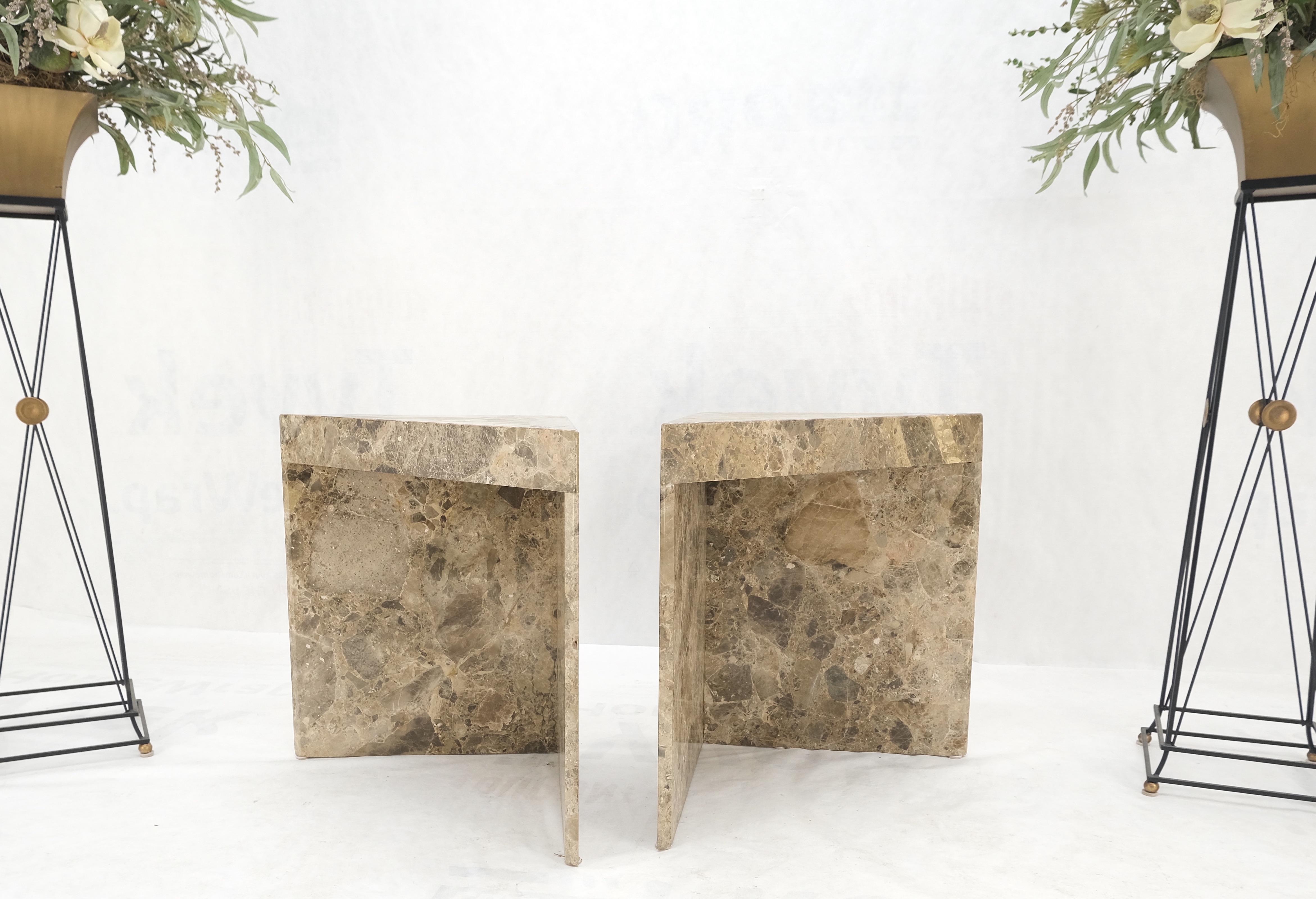 Pair Midcentury Marble Onyx Triangle Shape End Side Tables Night Stands Mint! For Sale 3