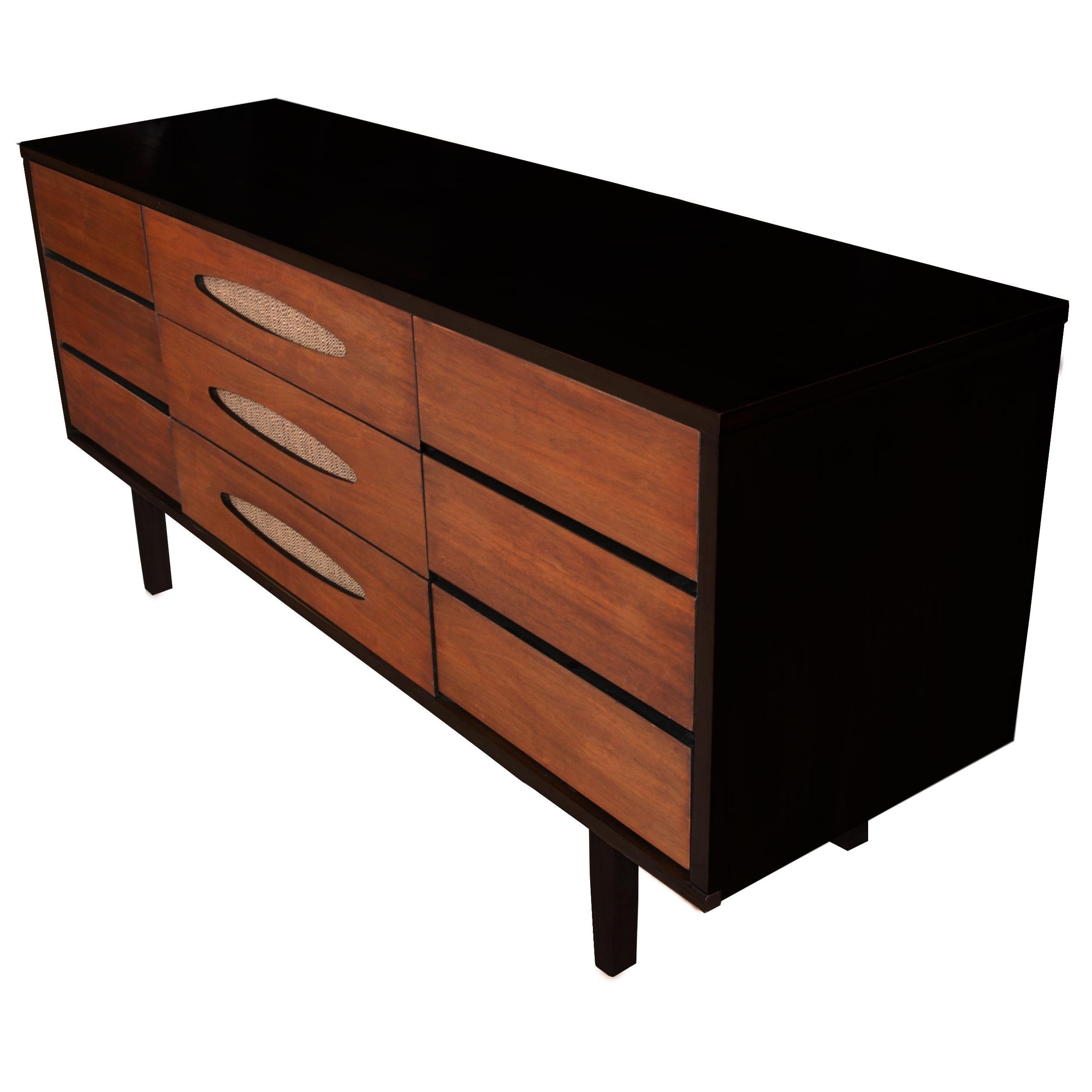 American Pair of Midcentury McCoy Walnut Ebonized Nightstands