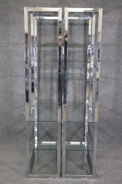 Pair Midcentury Milo Baughman Style Chrome and Glass Etageres