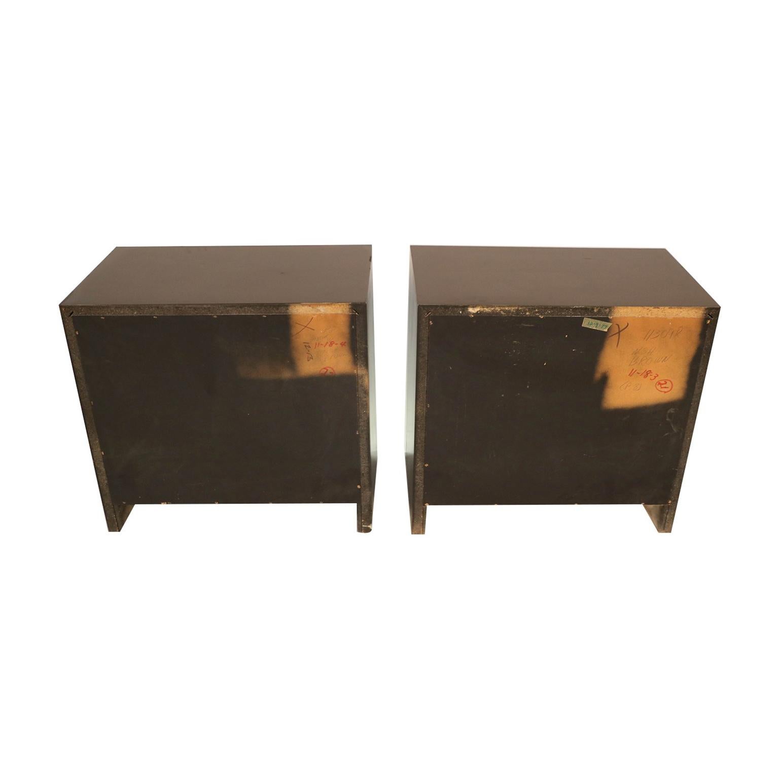 American Pair of Midcentury Milo Baughman Style Ebony Burl Nightstands Tables