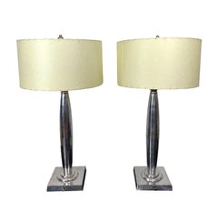 Pair Mid-Century Modern Aluminum Table Lamps with New Custom Laced Shades French