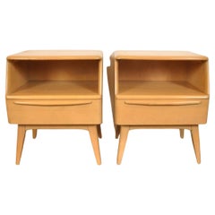 Pair Mid-Century Modern American Sculpted Maple Nightstands Heywood