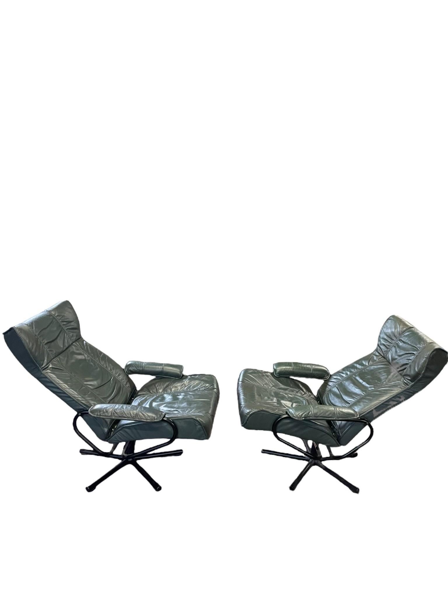 Pair Mid Century Modern Arm Chairs Danish Kebe Green Seats For Sale 2