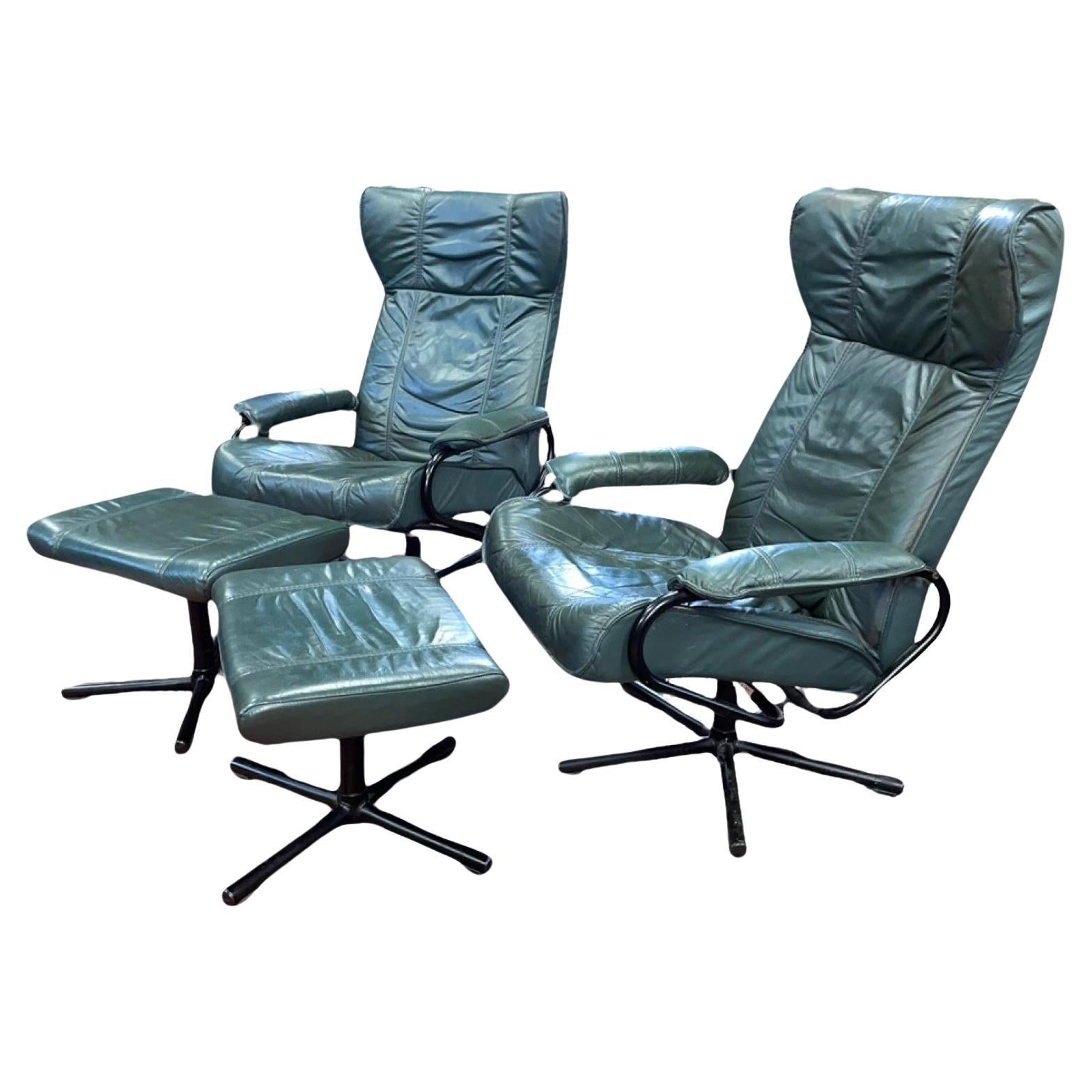 Pair Mid Century Modern Arm Chairs Danish Kebe Green Seats For Sale