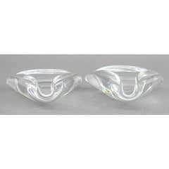 Pair Mid-Century Modern Baccarat Geometric Shaped Crystal Cigar Ashtrays