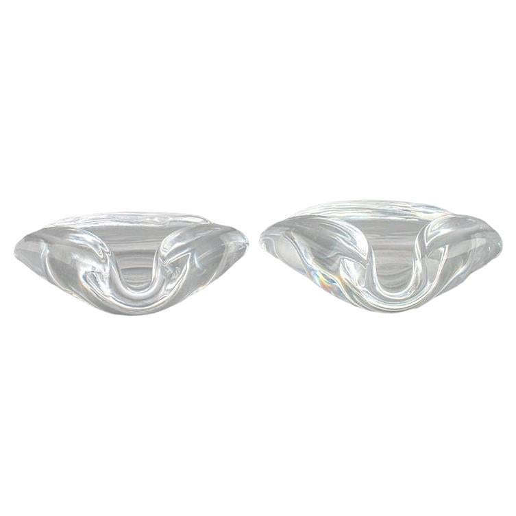 Pair Mid-Century Modern Baccarat Geometric Shaped Crystal Cigar Ashtrays For Sale