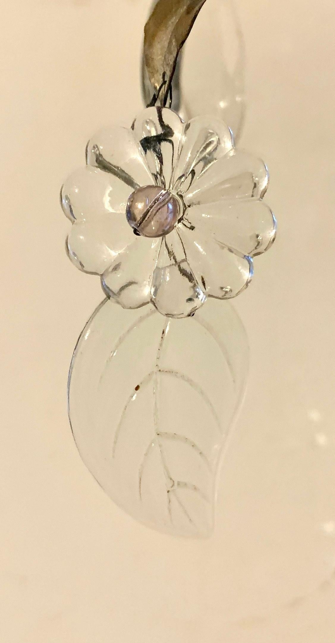 Pair Mid Century Modern Bagues Style Gilt Metal Leaf Flower Crystal Sconces For Sale 7
