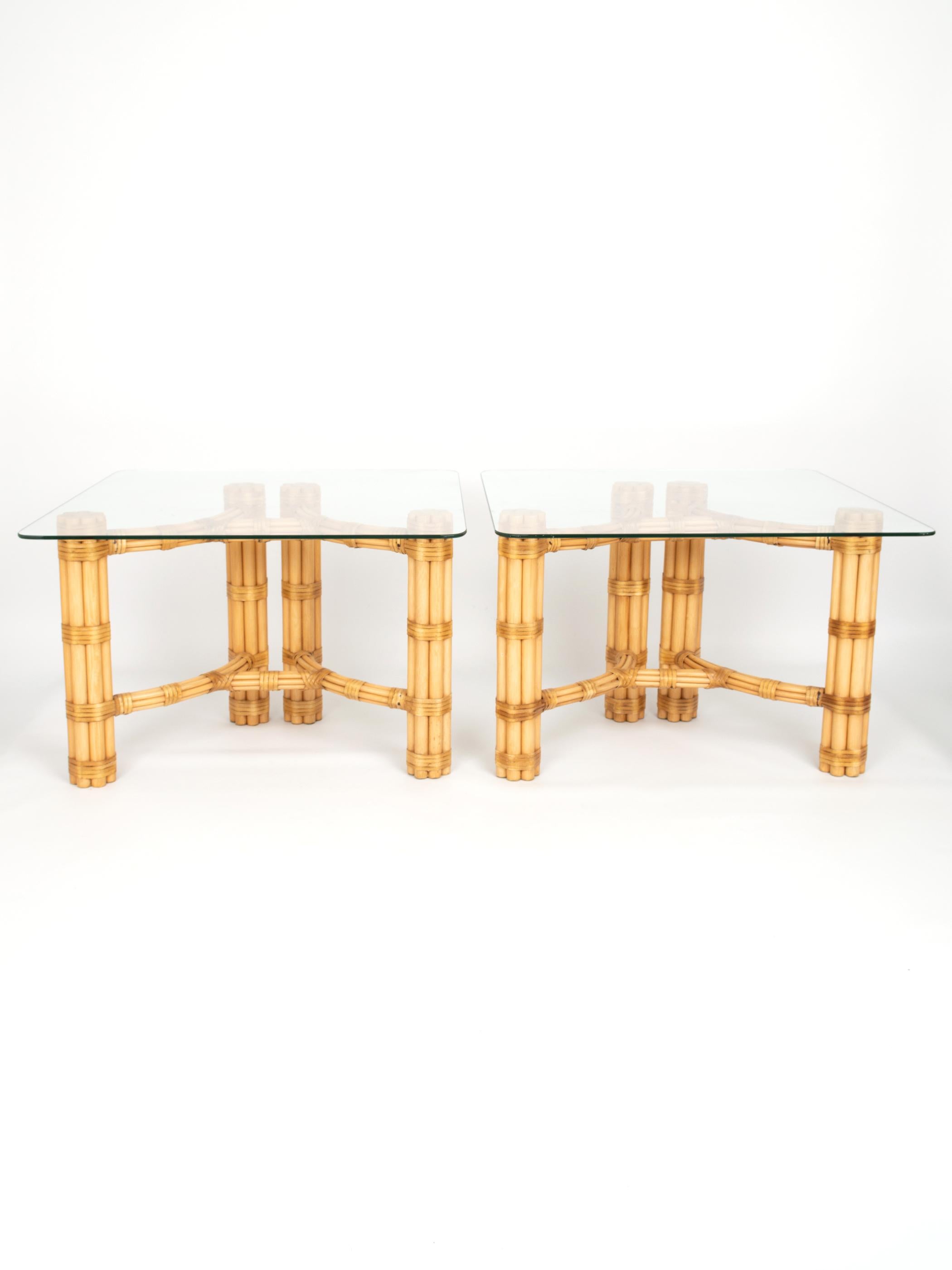 A pair of Mid-Century Modern Italian bamboo and glass end tables by Dal Vera C.1960.
In excellent condition.