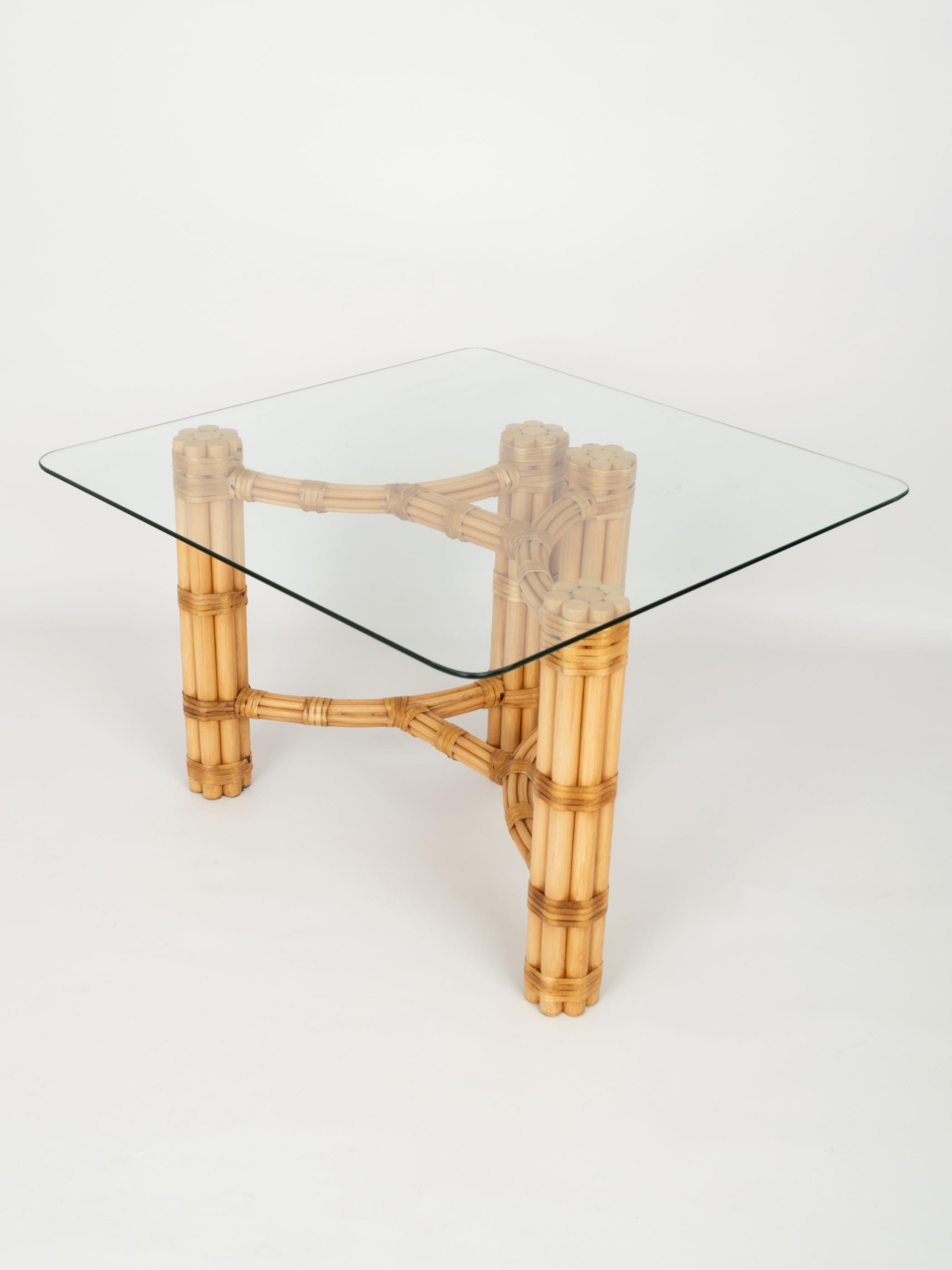 Pair Mid-Century Modern Bamboo and Glass Side End Tables, Dal Vera C.1960, Italy In Good Condition For Sale In London, GB
