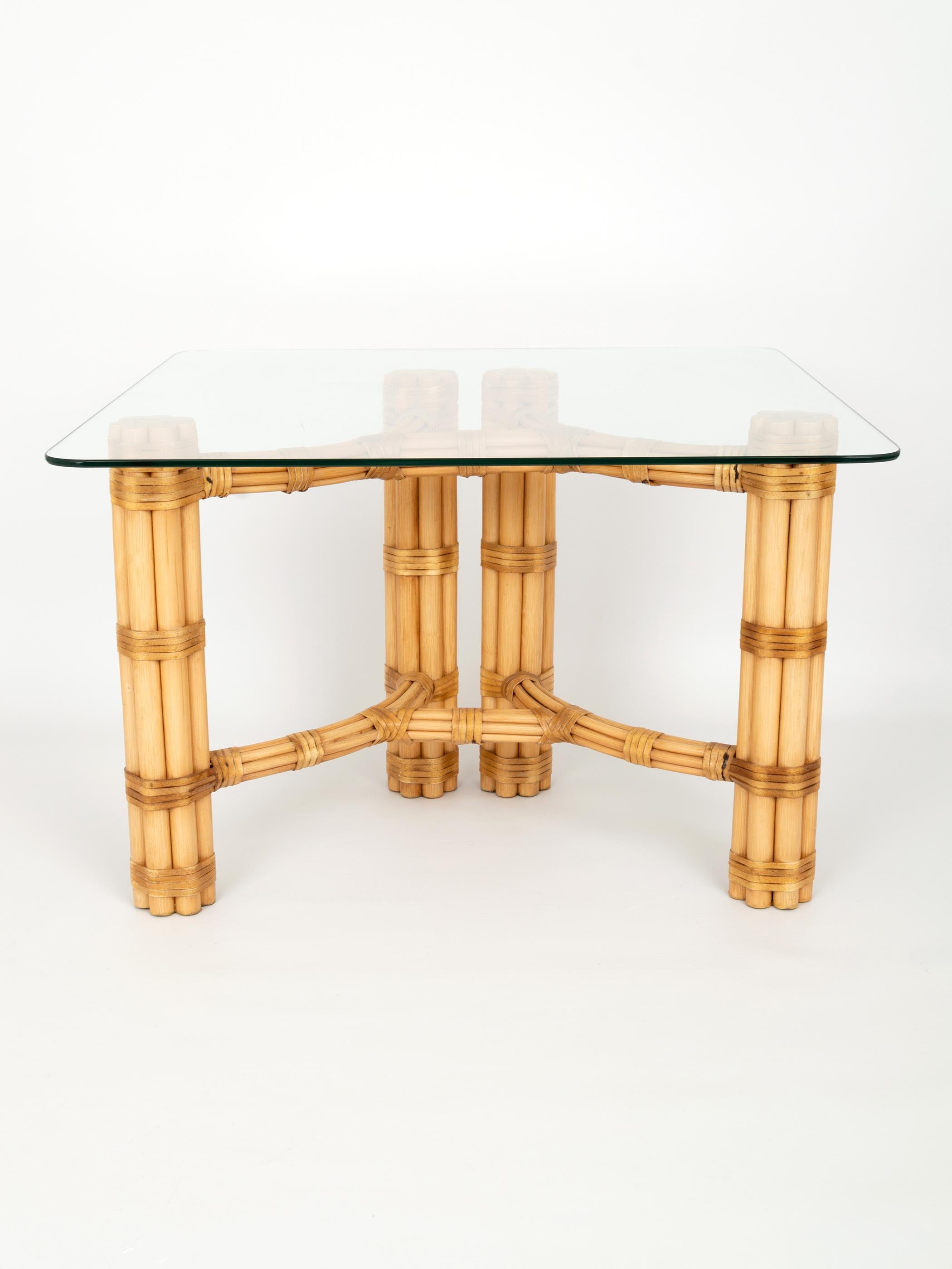 20th Century Pair Mid-Century Modern Bamboo and Glass Side End Tables, Dal Vera C.1960, Italy For Sale