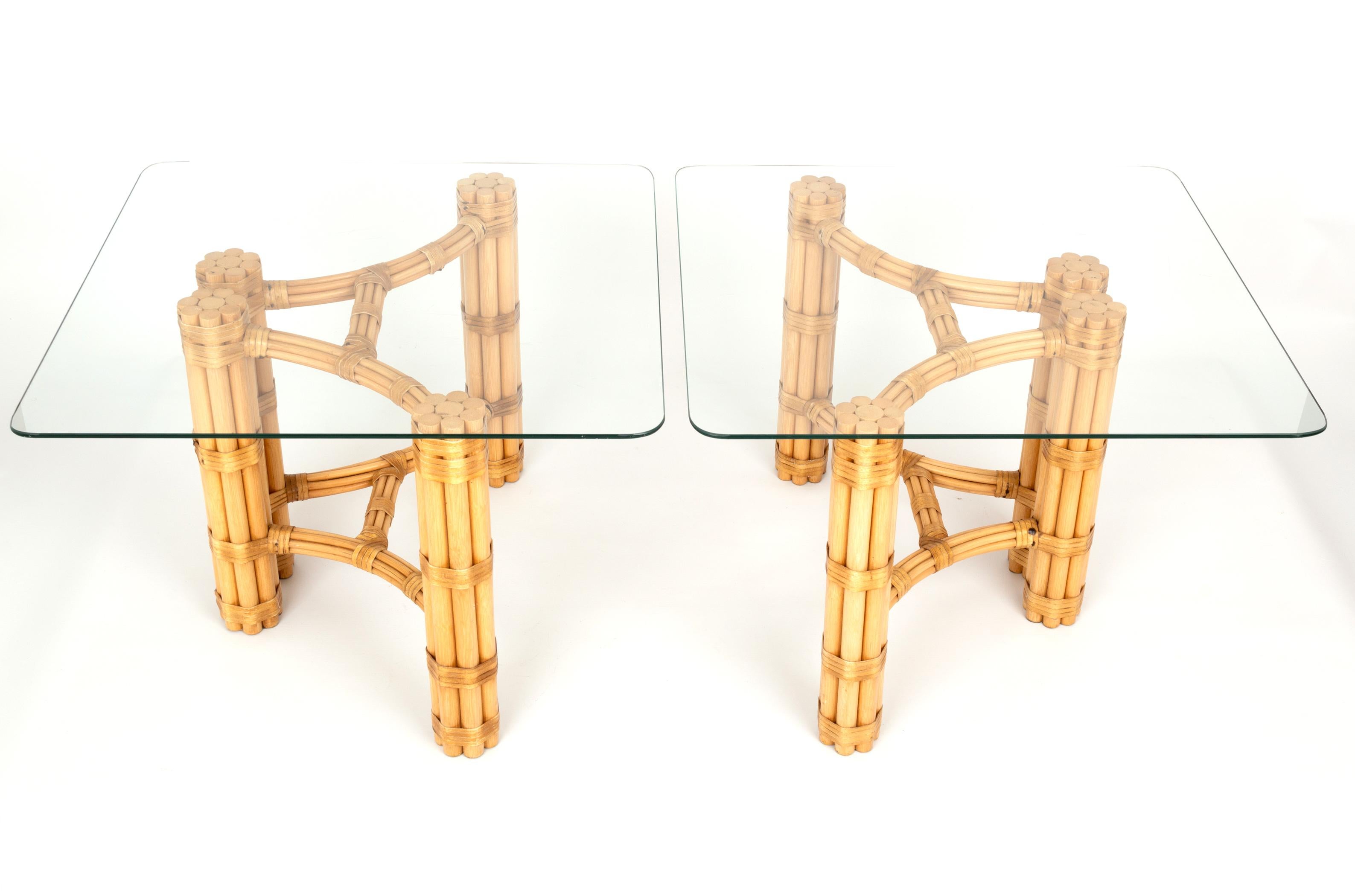 Pair Mid-Century Modern Bamboo and Glass Side End Tables, Dal Vera C.1960, Italy For Sale 4