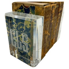 Pair Mid-Century Modern Beveled Rectangle Lucite Bookends