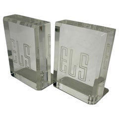Pair Mid-Century Modern Beveled Rectangle Lucite Bookends