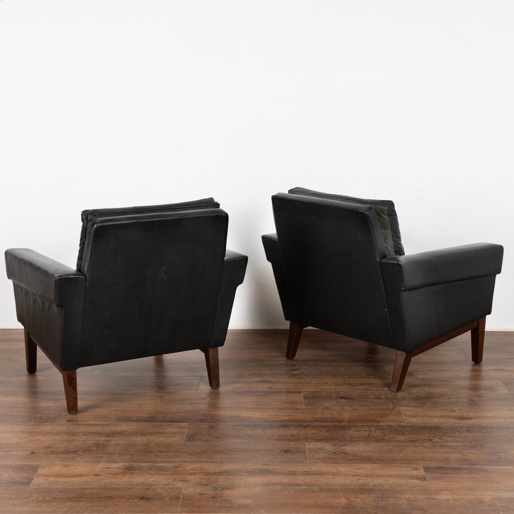 Pair, Mid-Century Modern Black Leather Arm Chairs, Denmark, circa 1960 4