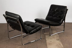 Pair of Mid-Century Modern, Black Leather Spring Lounge Chairs by Ingmar Relling