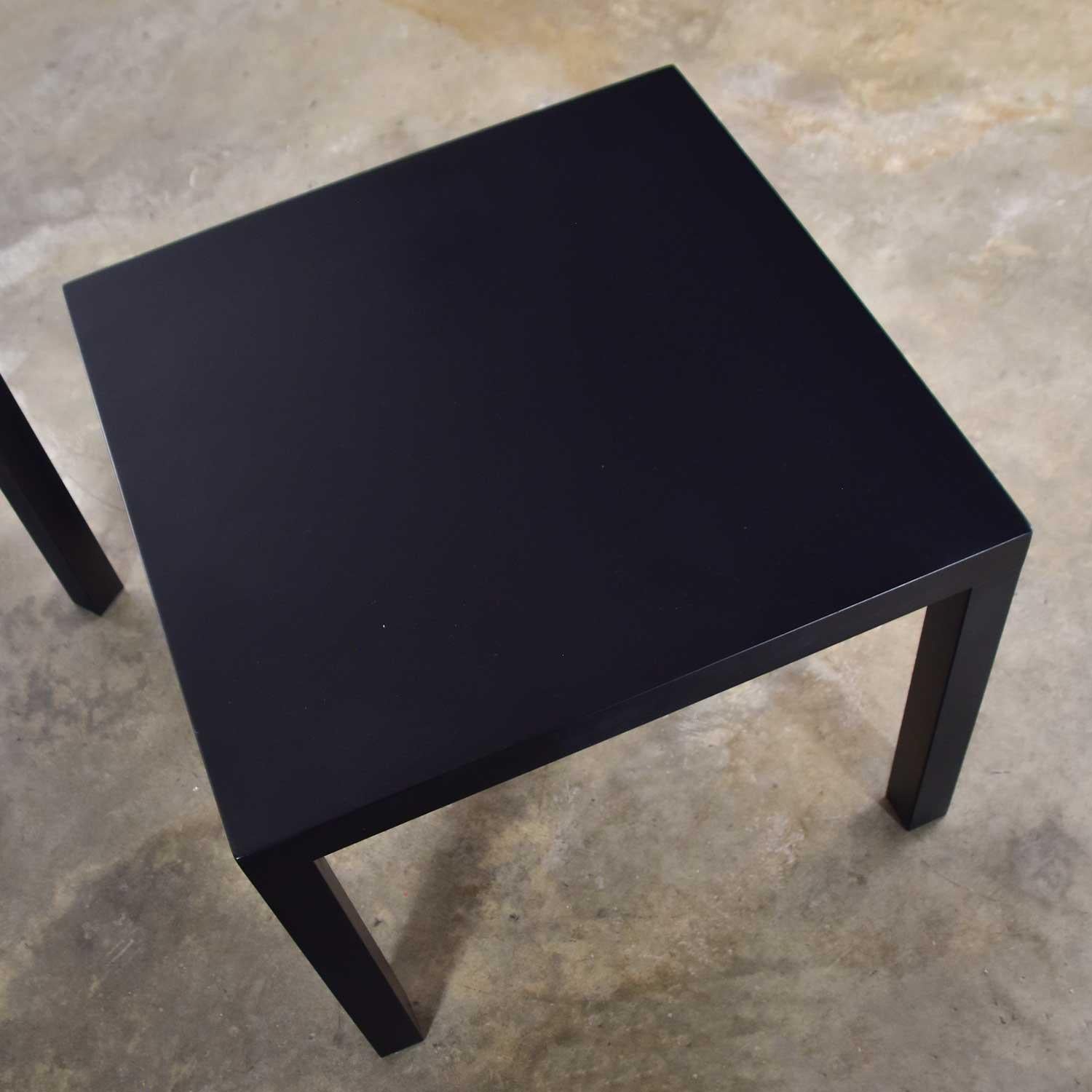 Mid-Century Modern Black Painted Parsons Side Tables 1 Square 1 Rectangle, Pair 4