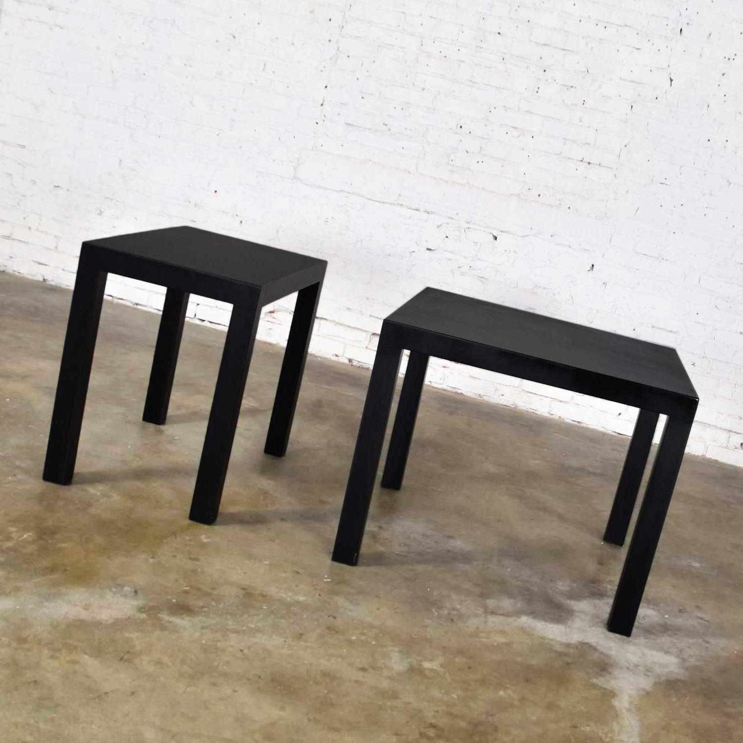 Mid-Century Modern Black Painted Parsons Side Tables 1 Square 1 Rectangle, Pair 6