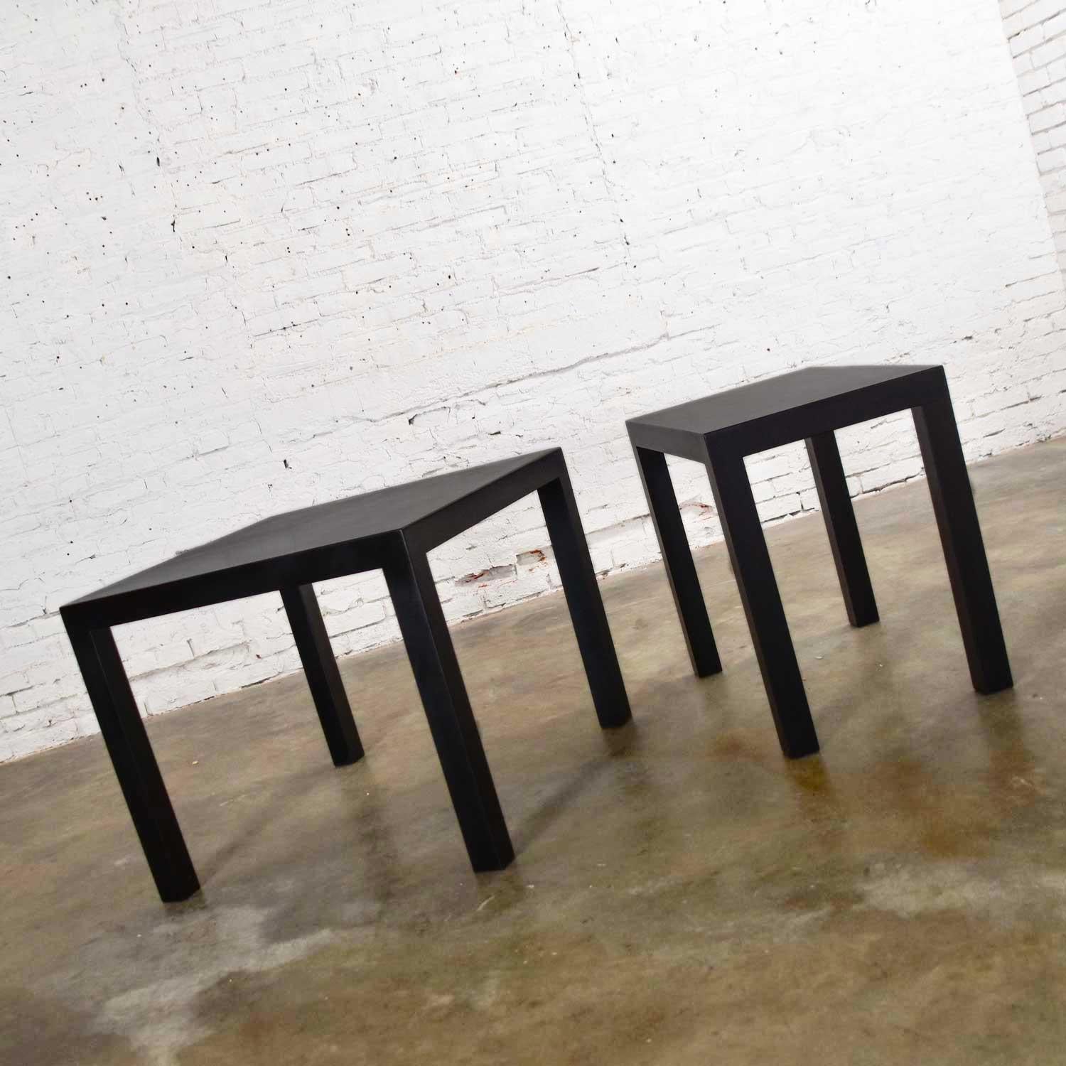 American Mid-Century Modern Black Painted Parsons Side Tables 1 Square 1 Rectangle, Pair